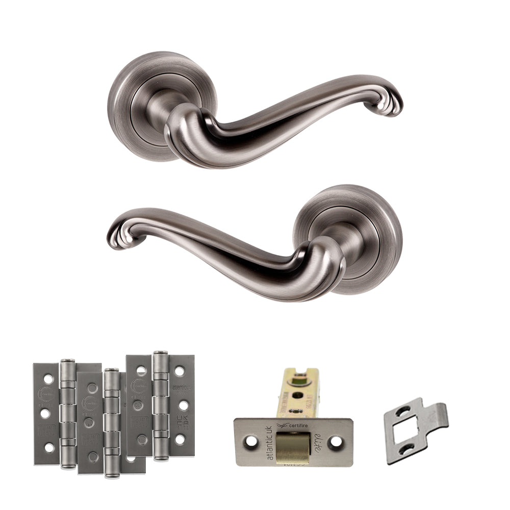 Old English Colchester Door Handle Pack in Matt Gun Metal