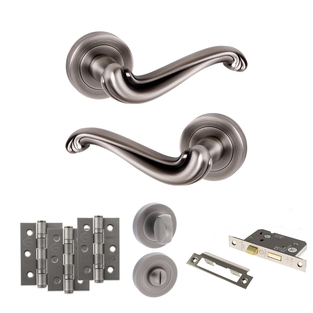 Old English Colchester Door Handle Pack in Matt Gun Metal