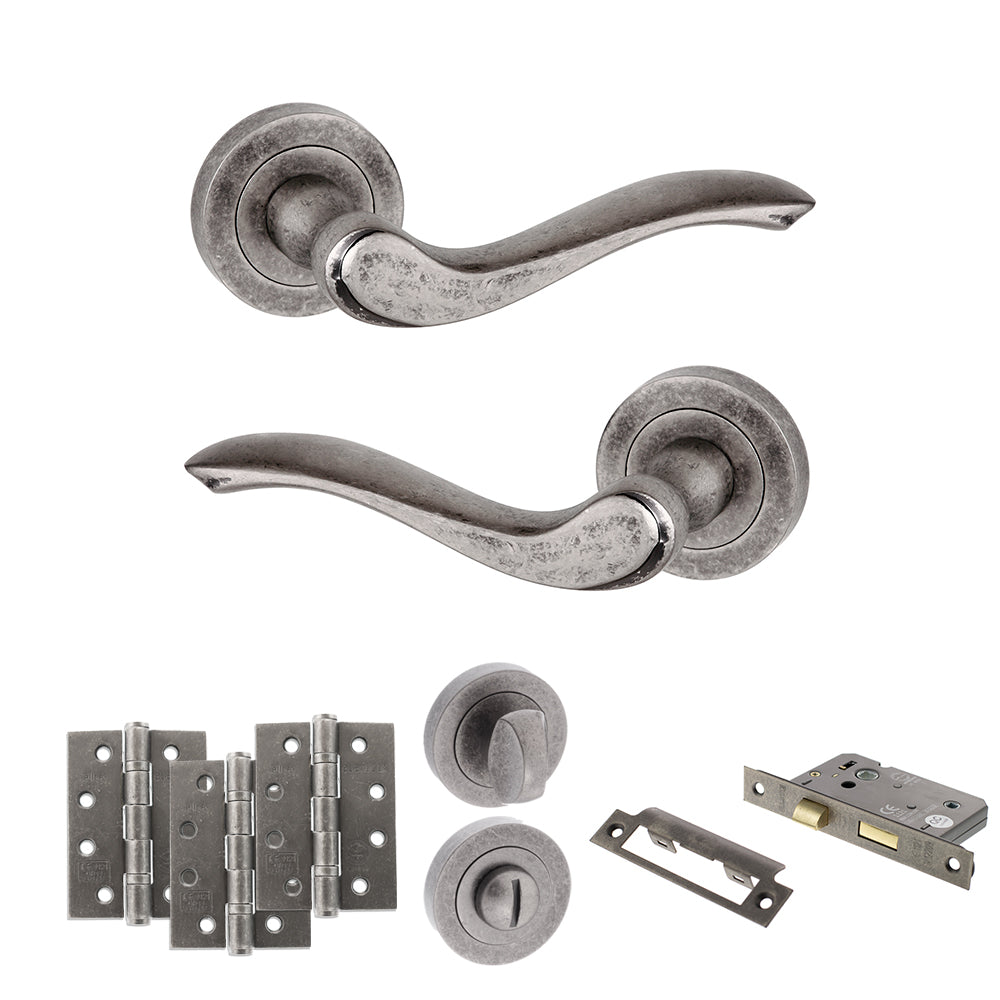 Old English Warwick Door Handle Pack in Distressed Silver
