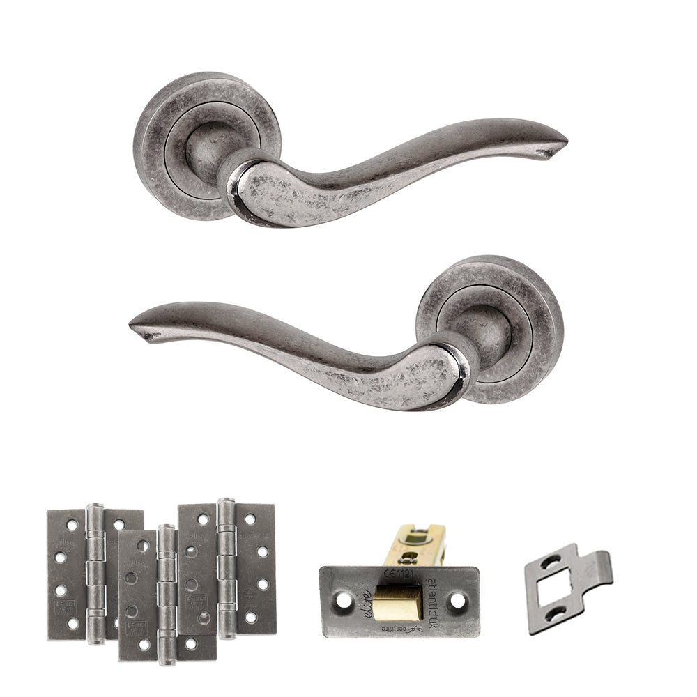 Old English Warwick Door Handle Pack in Distressed Silver