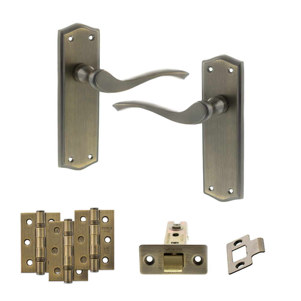 Old English Warwick Door Handle Pack in Matt Antique Brass