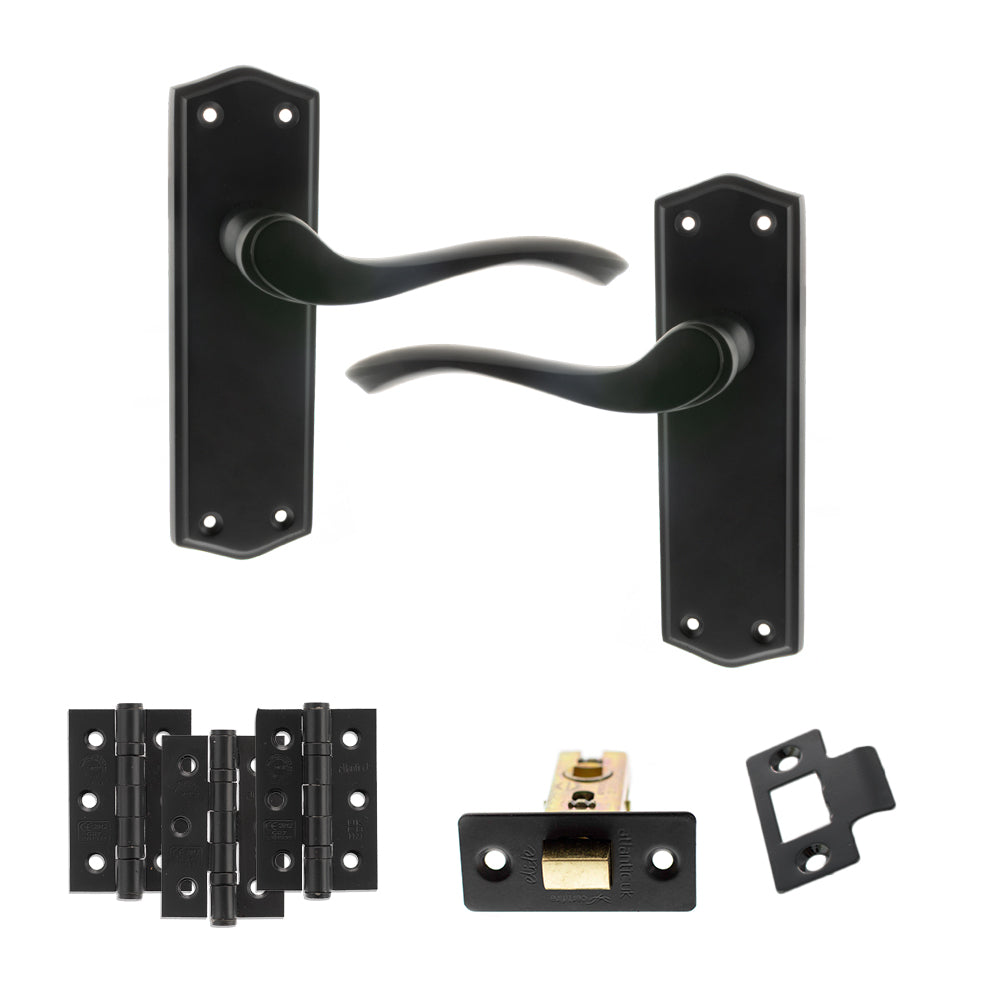 Old English Warwick Door Handle Pack in Matt Black