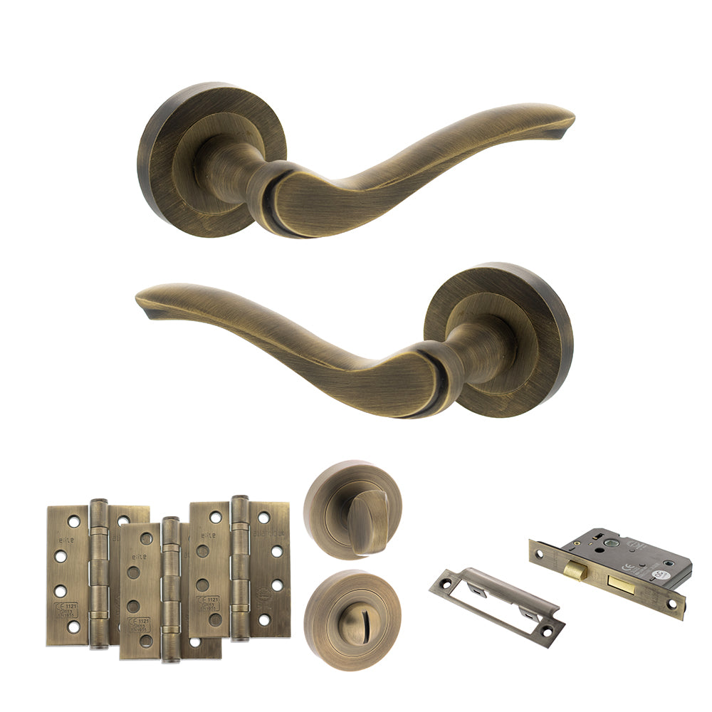 Old English Warwick Door Handle Pack in Matt Antique Brass