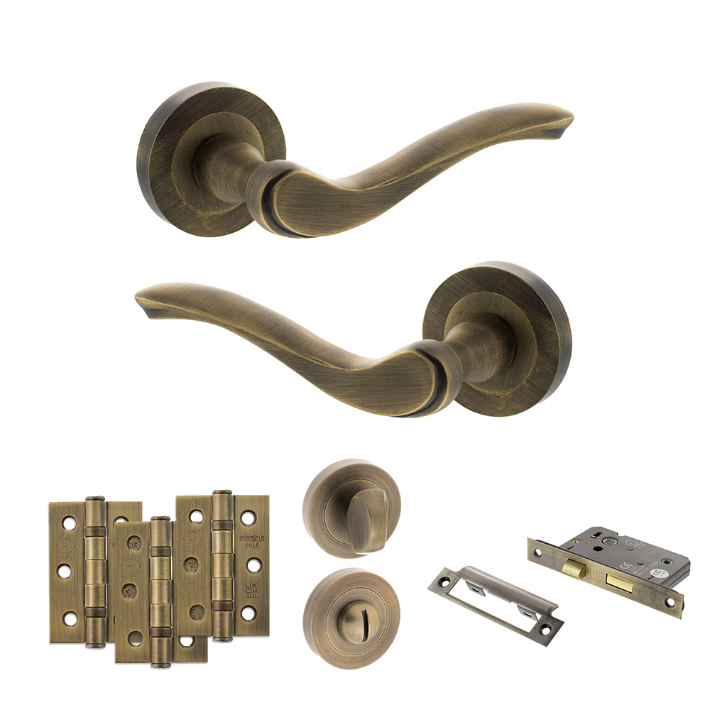 Old English Warwick Door Handle Pack in Matt Antique Brass