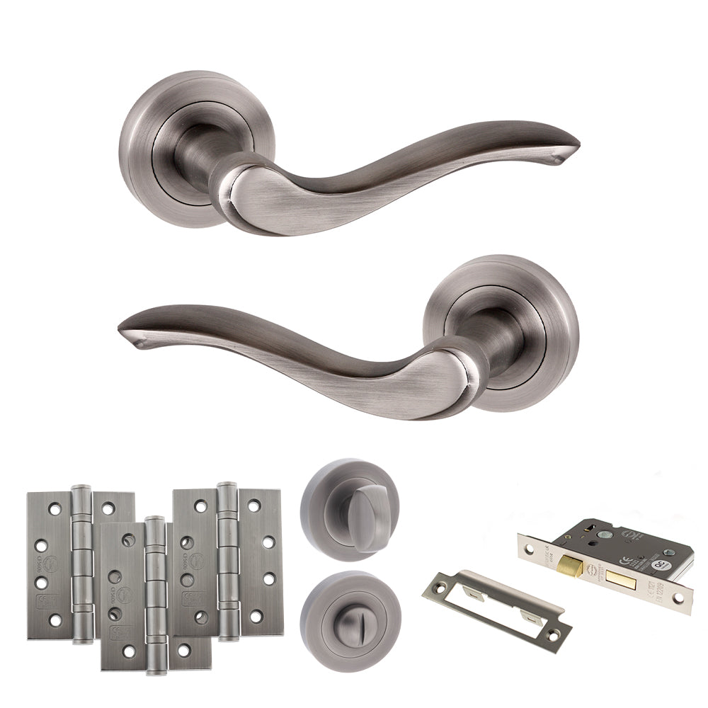 Old English Warwick Door Handle Pack in Matt Gun Metal