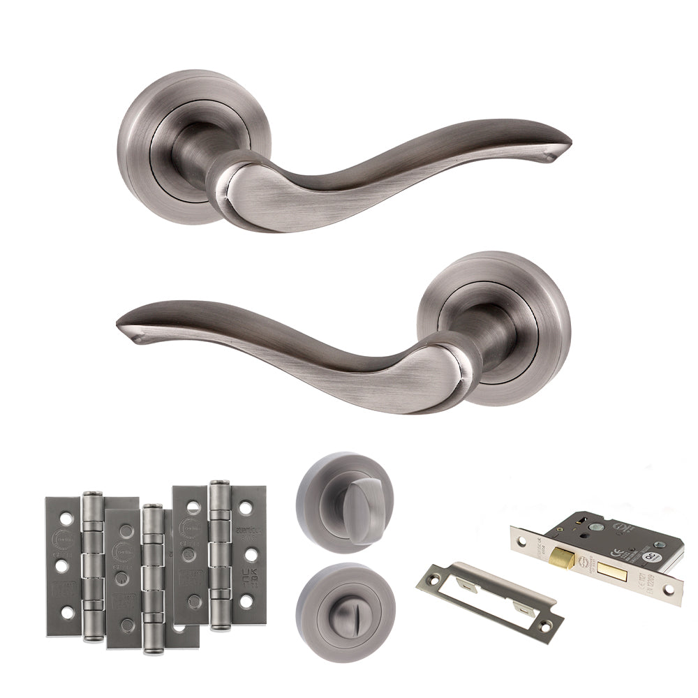 Old English Warwick Door Handle Pack in Matt Gun Metal
