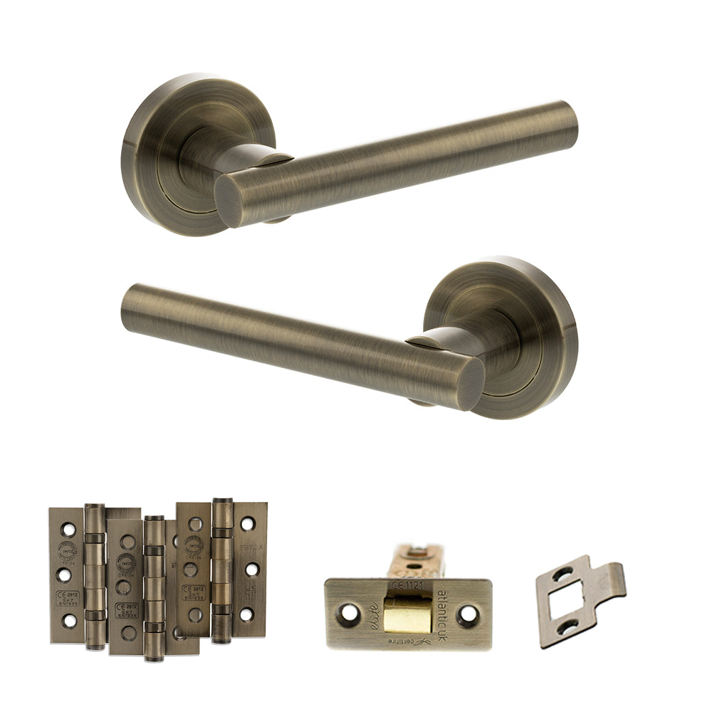 Nebraska Door Handle Pack in Antique Brass