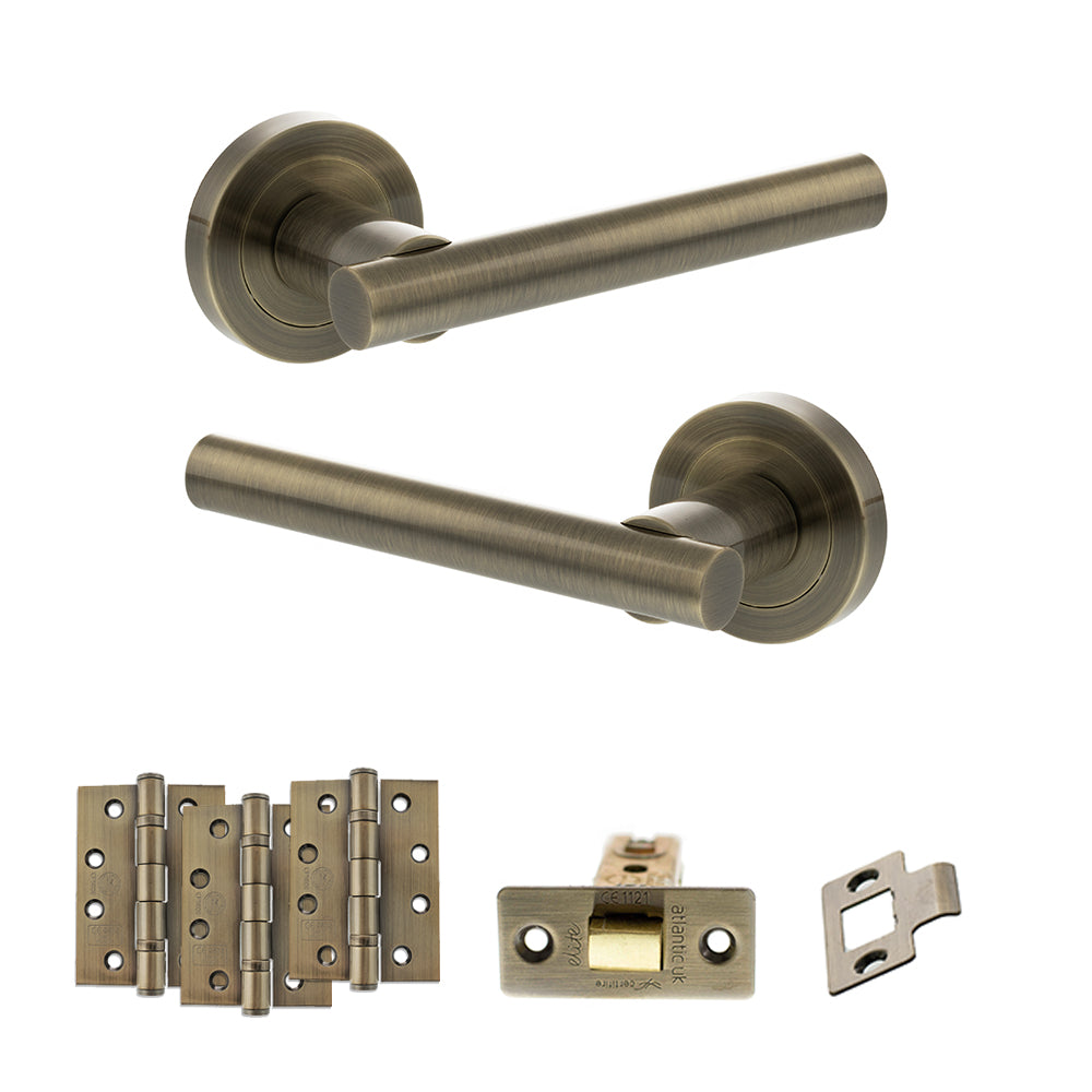 Nebraska Door Handle Pack in Antique Brass