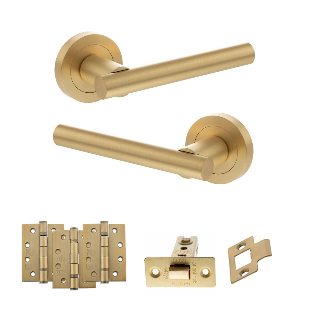 Nebraska Door Handle Pack in Satin Brass