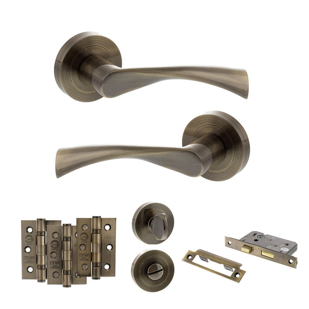 Colorado Door Handle Pack in Antique Brass