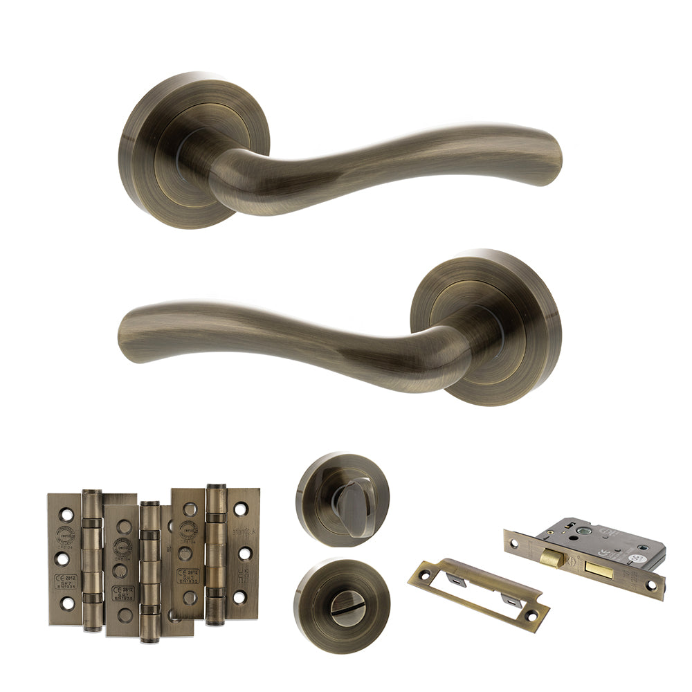 Texas Door Handle Pack in Antique Brass
