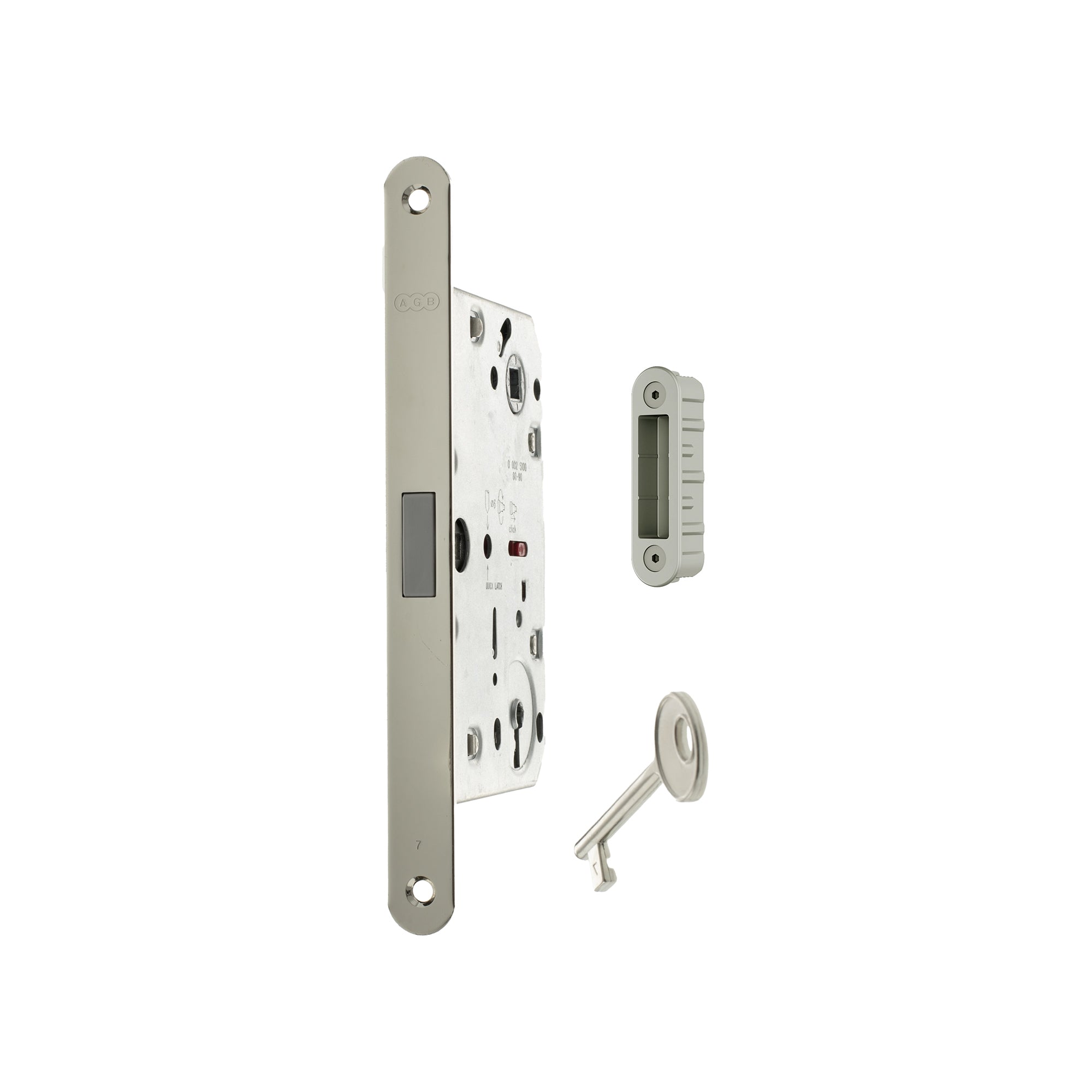 AGB Polaris 2XT Magnetic Key Sashlock 50mm backset with strike plates for ALU doors - Satin Chrome