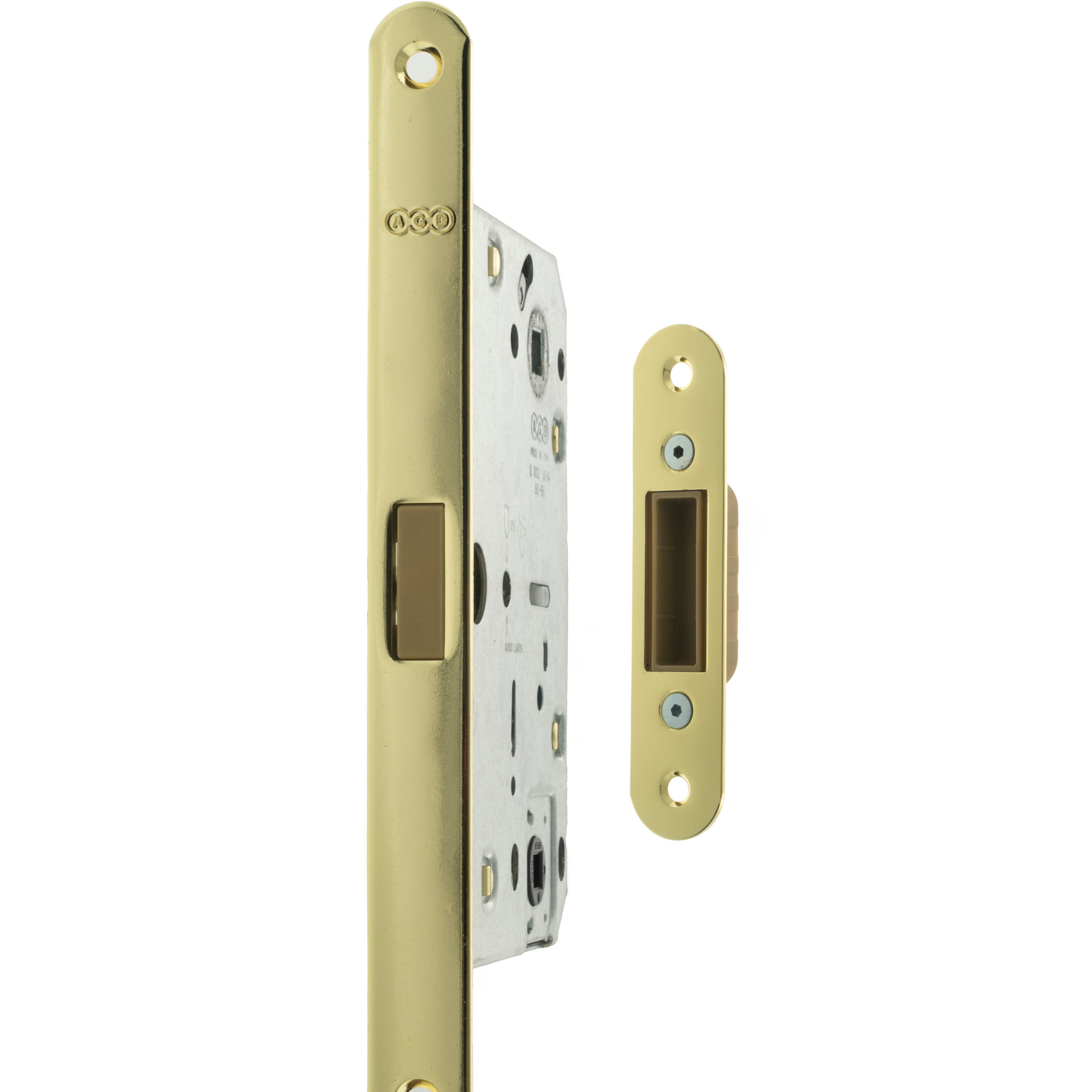 AGB Polaris 2XT Magnetic Bathroom Lock 60mm backset - Polished Brass