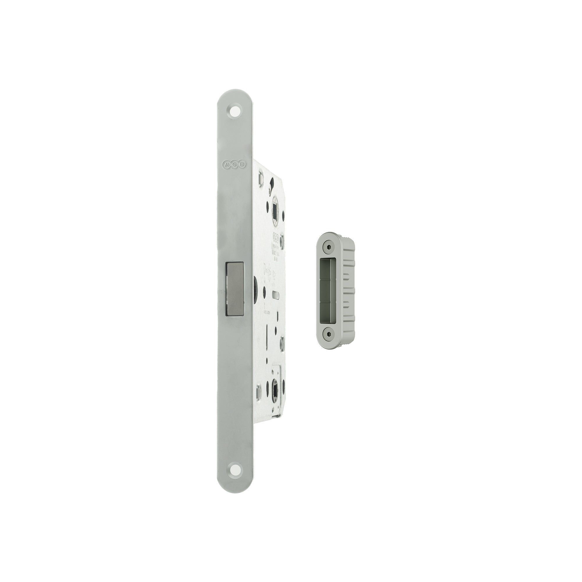 AGB Polaris 2XT Magnetic Bathroom Lock 60mm backset with strike plates for ALU doors - Satin Chrome