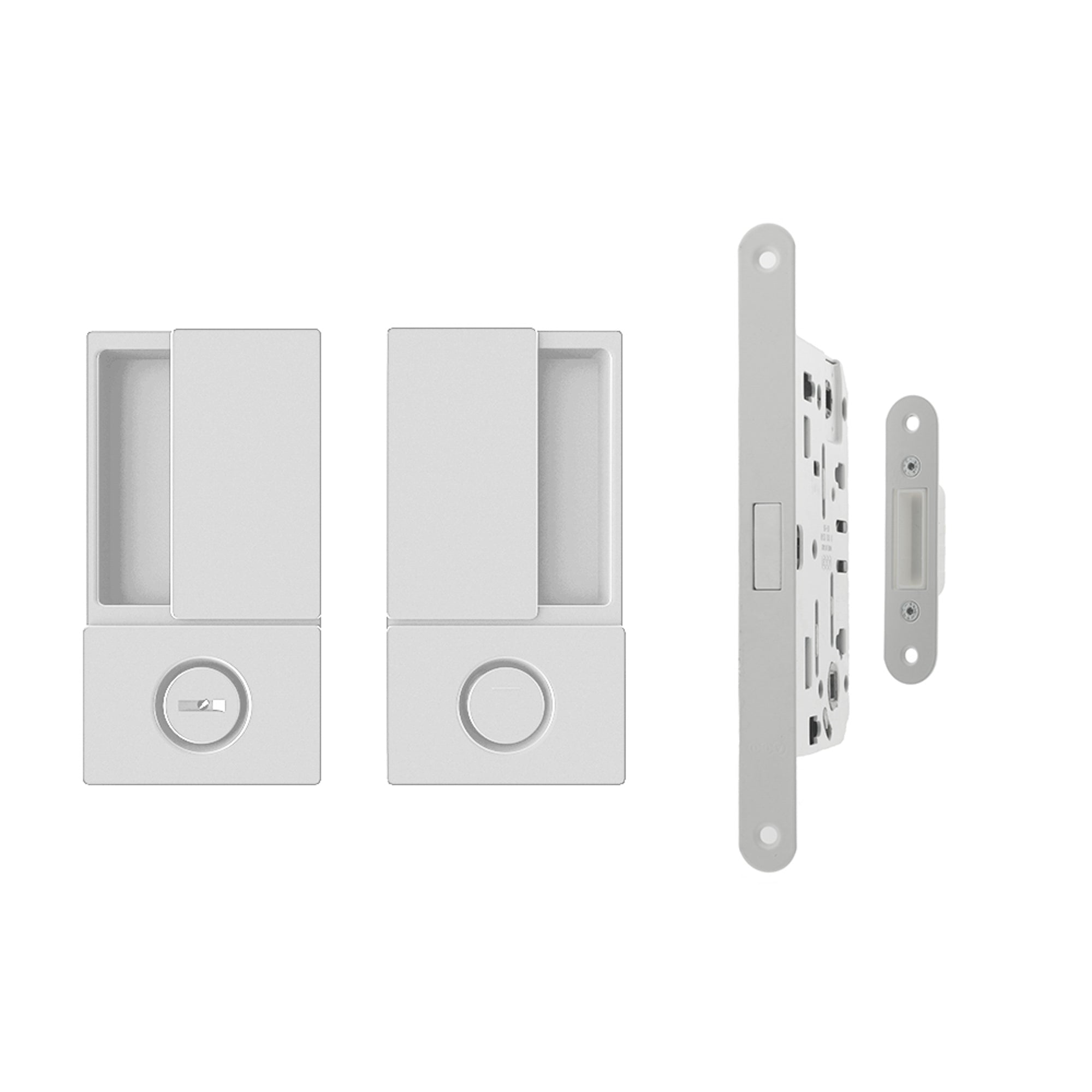 AGB Wave Flush Door Handle & Bathroom Lock Set - White