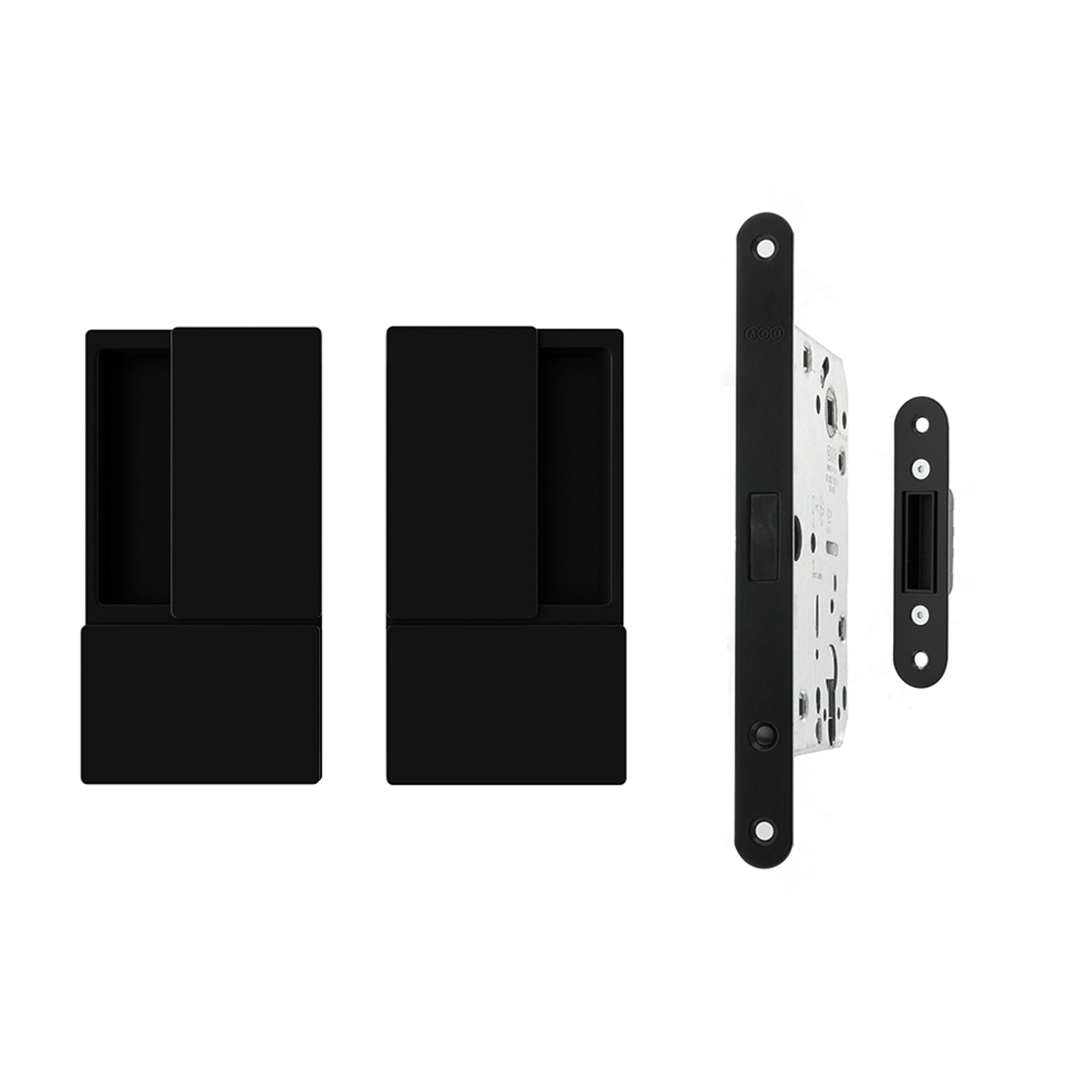 AGB Wave Flush Door Handle & Euro Profile Lock Set - Matt Black