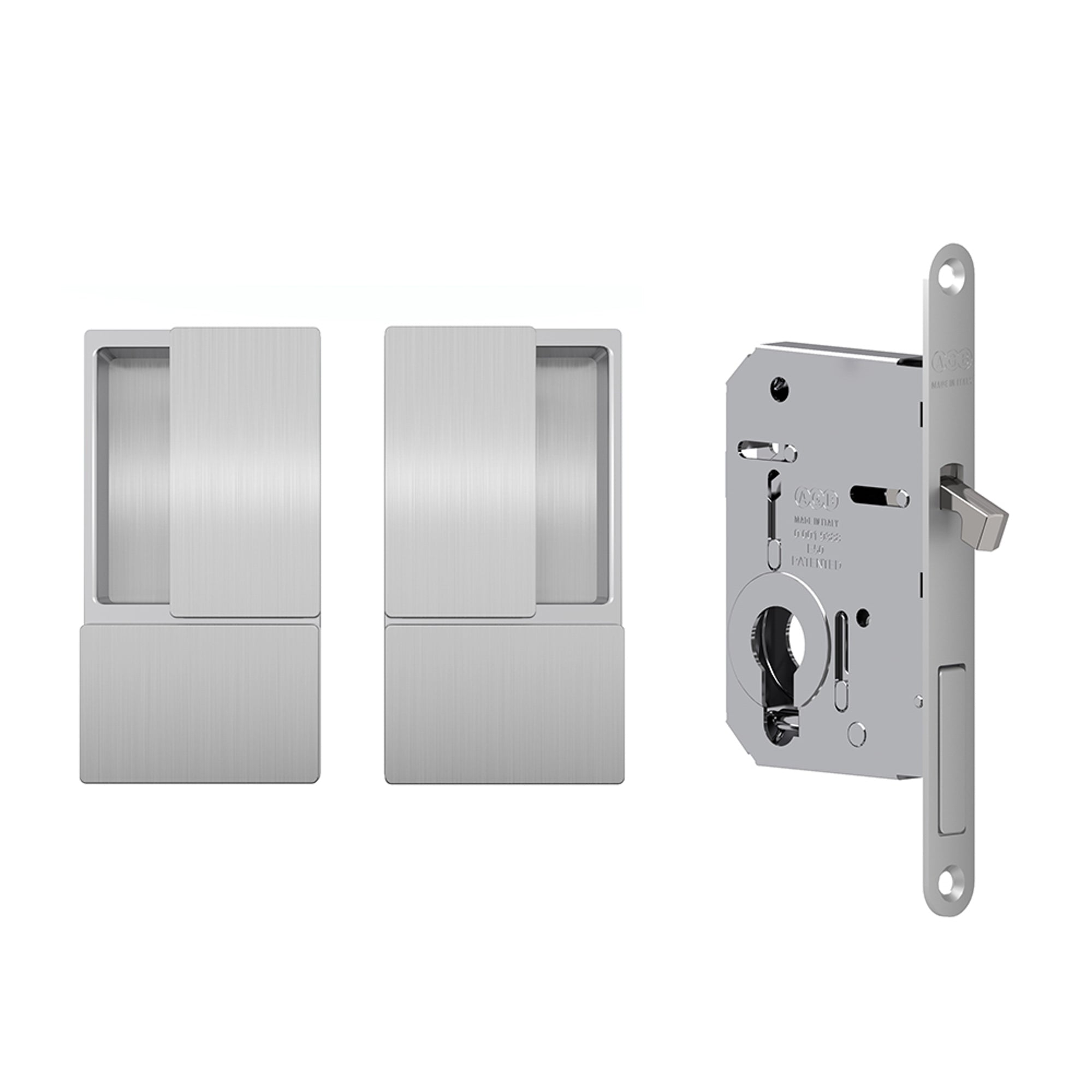 AGB Wave Flush Pocket Door Handle & Euro Profile Lock Set - Satin Chrome