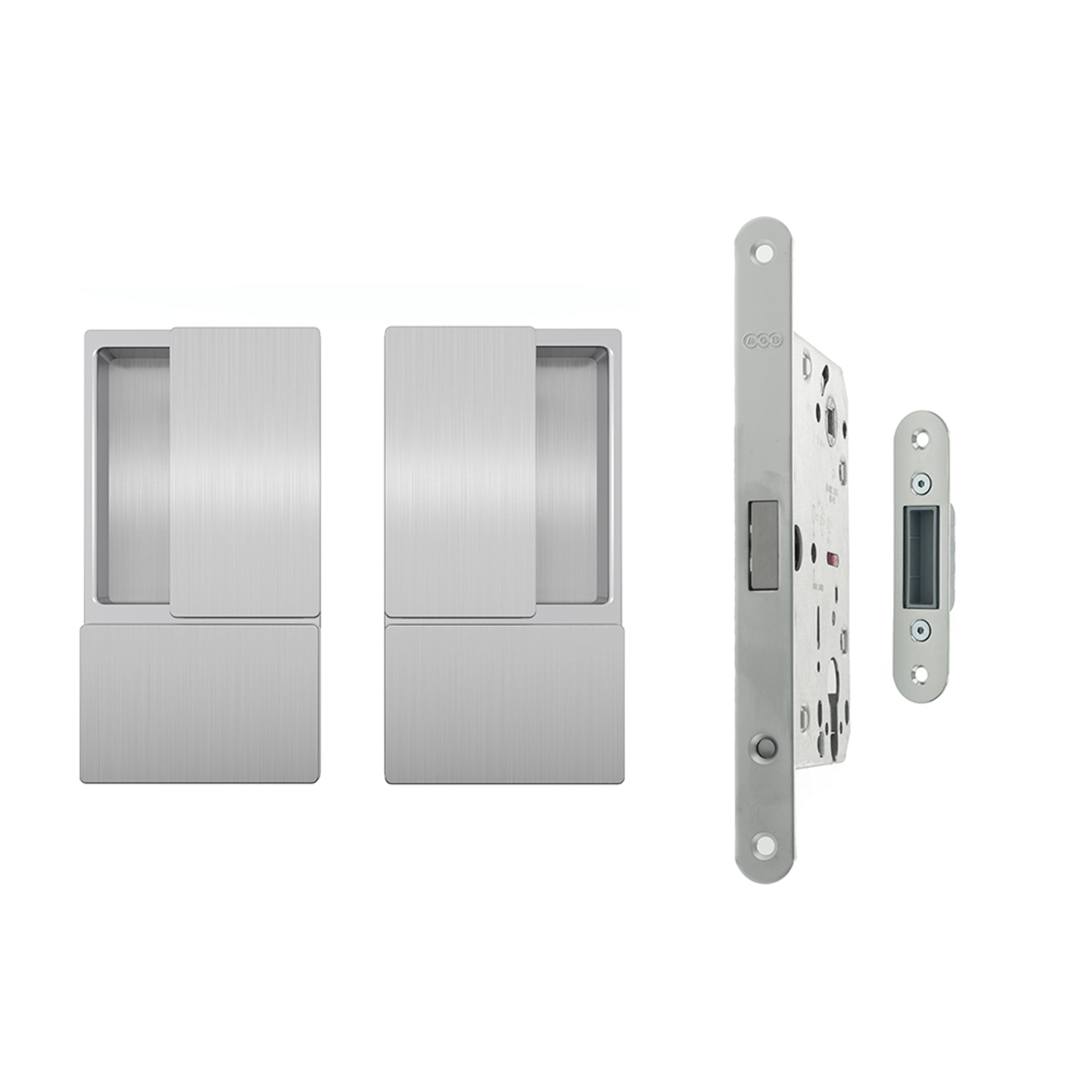 AGB Wave Flush Door Handle & Euro Profile Lock Set - Satin Chrome
