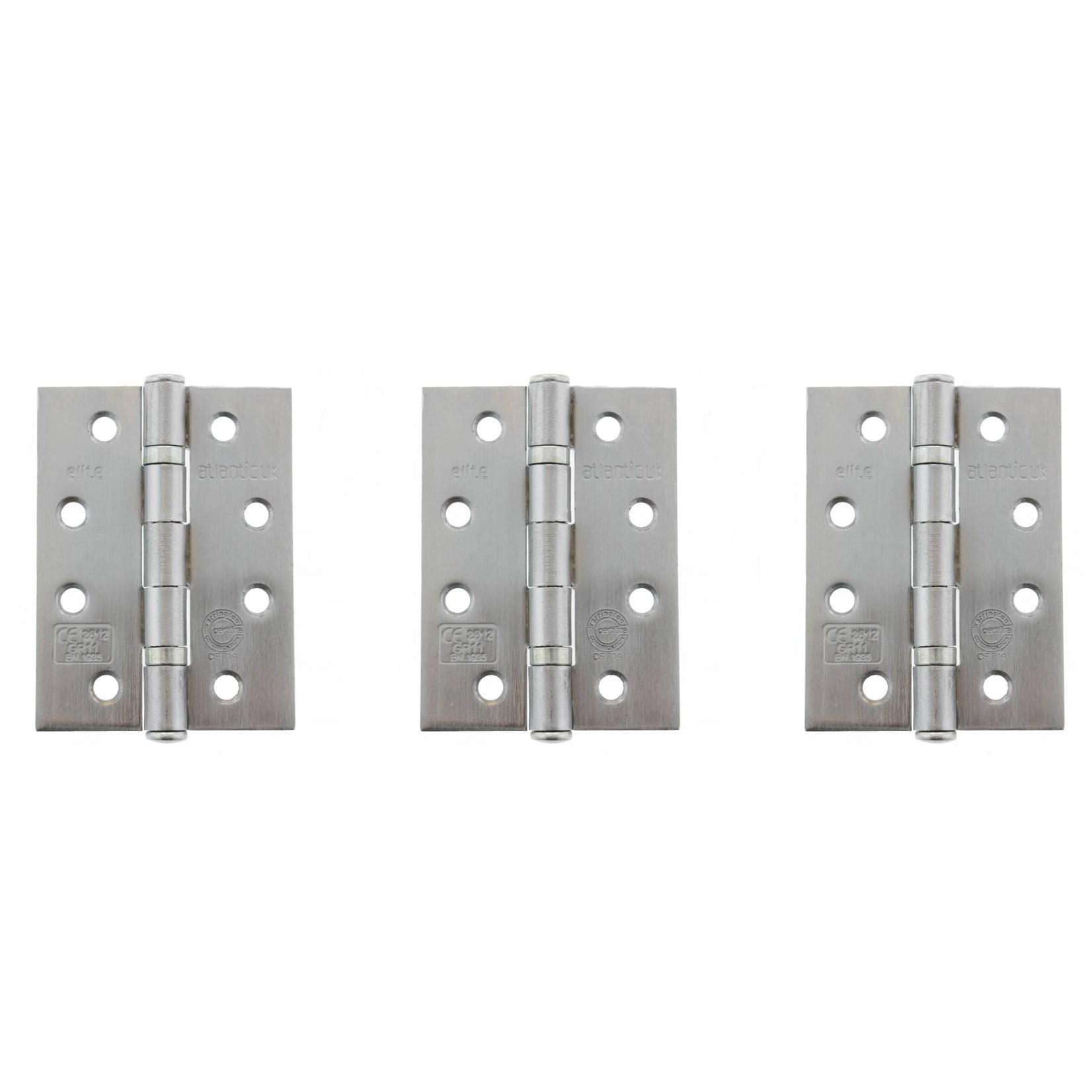 Atlantic Ball Bearing Hinges Grade 11 Fire Rated 4" x 3" x 2.5mm set of 3 - Satin Chrome