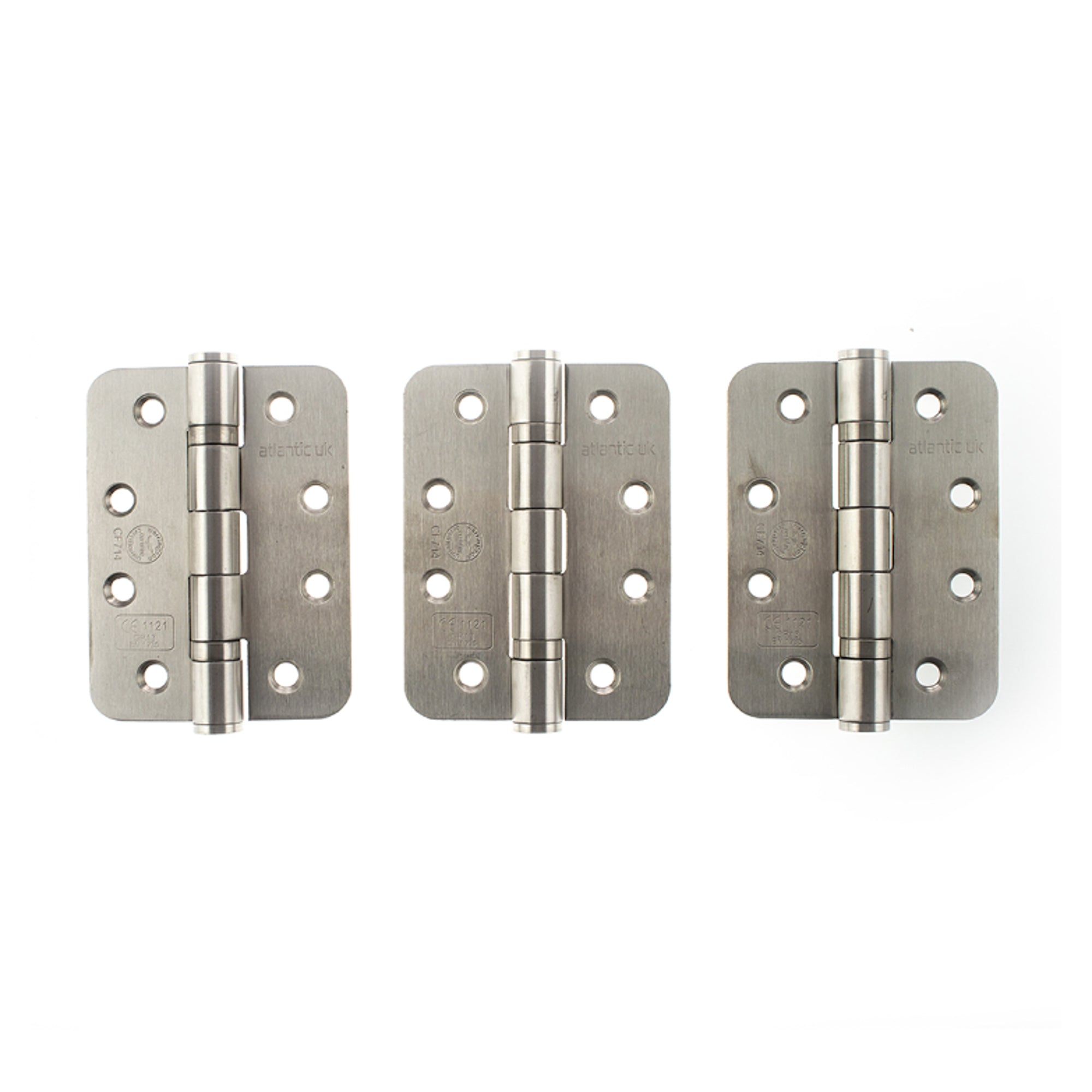 Atlantic Radius Corner Ball Bearing Hinges Grade 13 Fire Rated 4" X 3" X 3mm set of 3 - Satin Stainless Steel