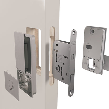 AGB Wave Flush Pocket Door Handle & Bathroom Lock Set