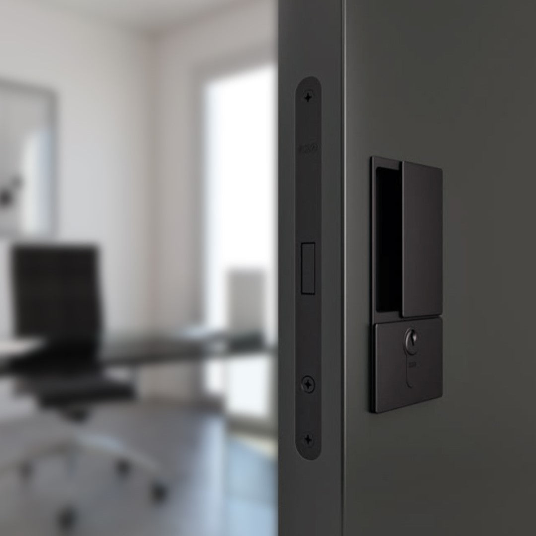 AGB Wave Flush Pocket Door Handle & Euro Profile Lock Set