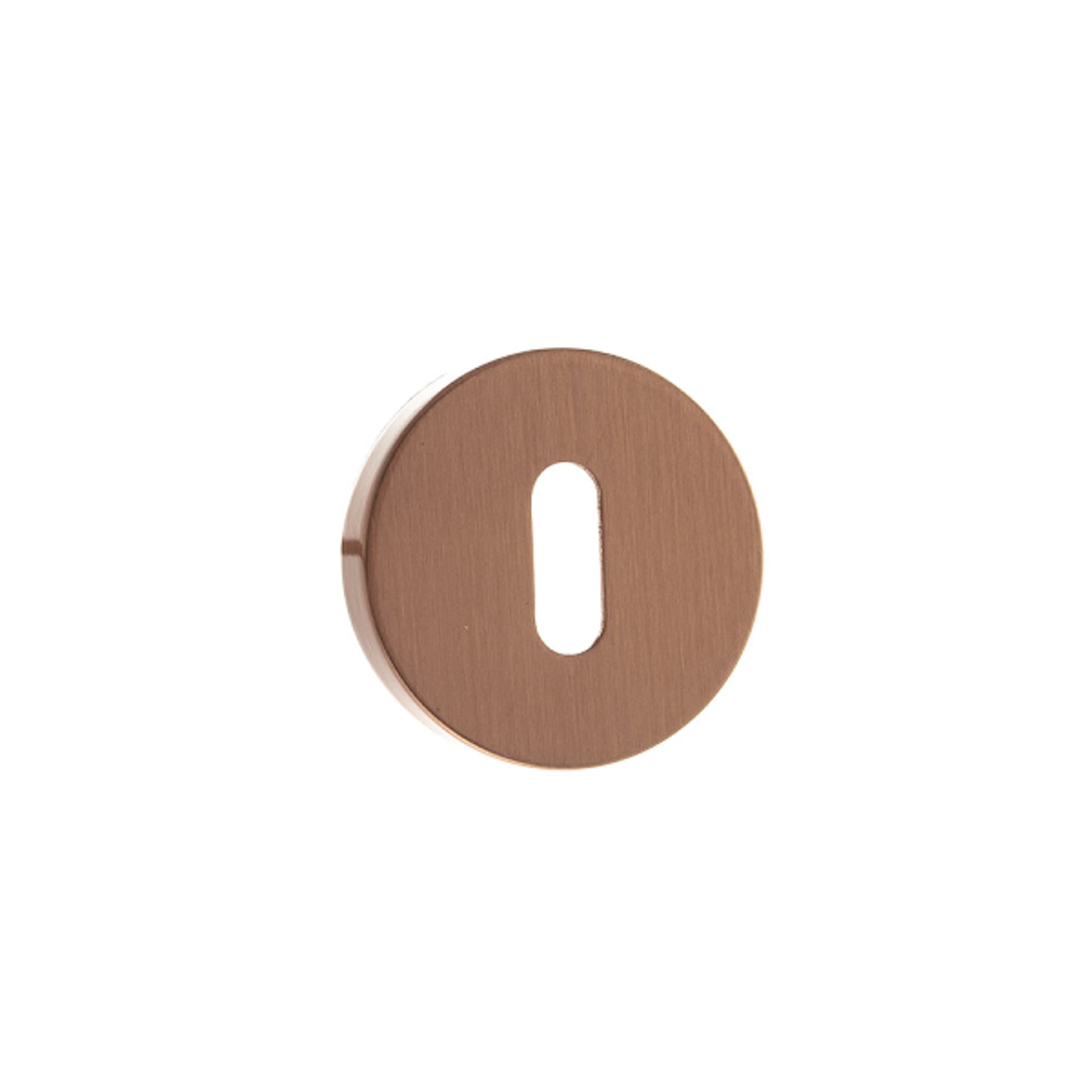 Forme Key Escutcheons on Minimal Round Rose - Urban Satin Copper