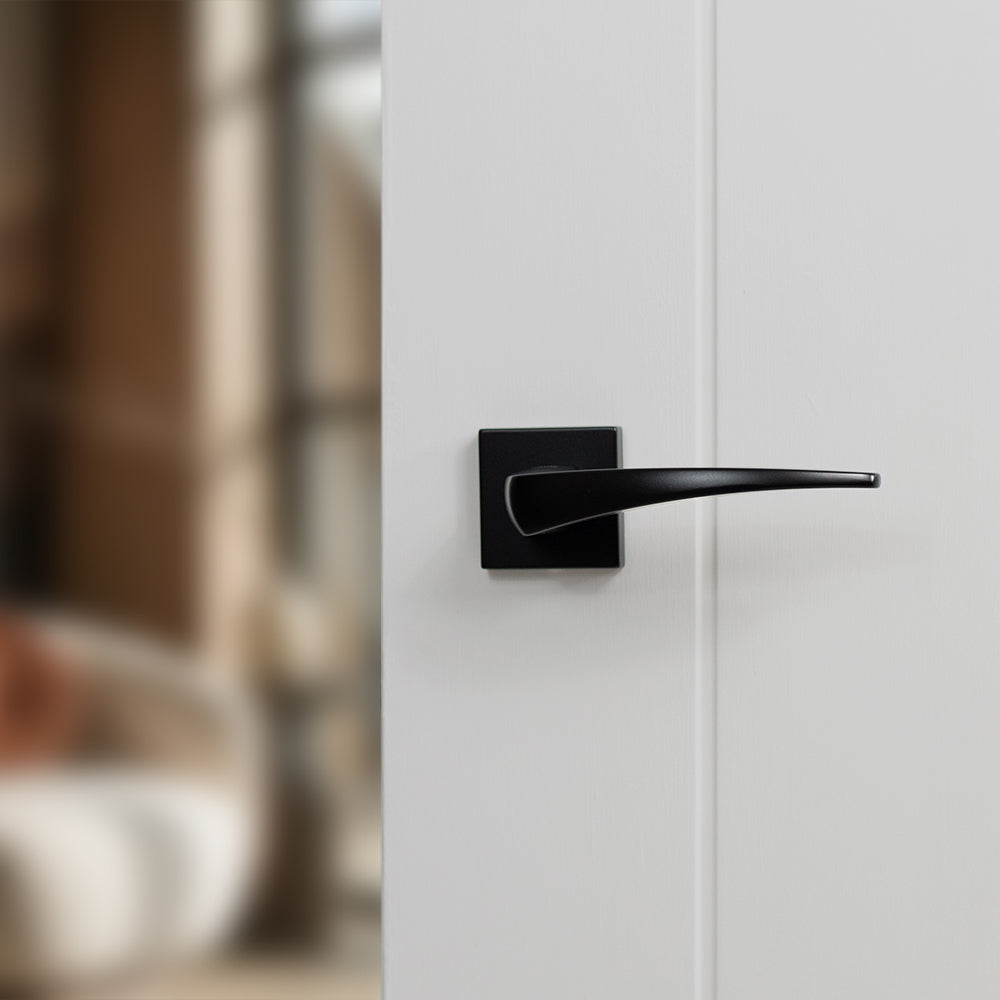 Forme Foglia Lever Door Handle on Minimal Square Rose