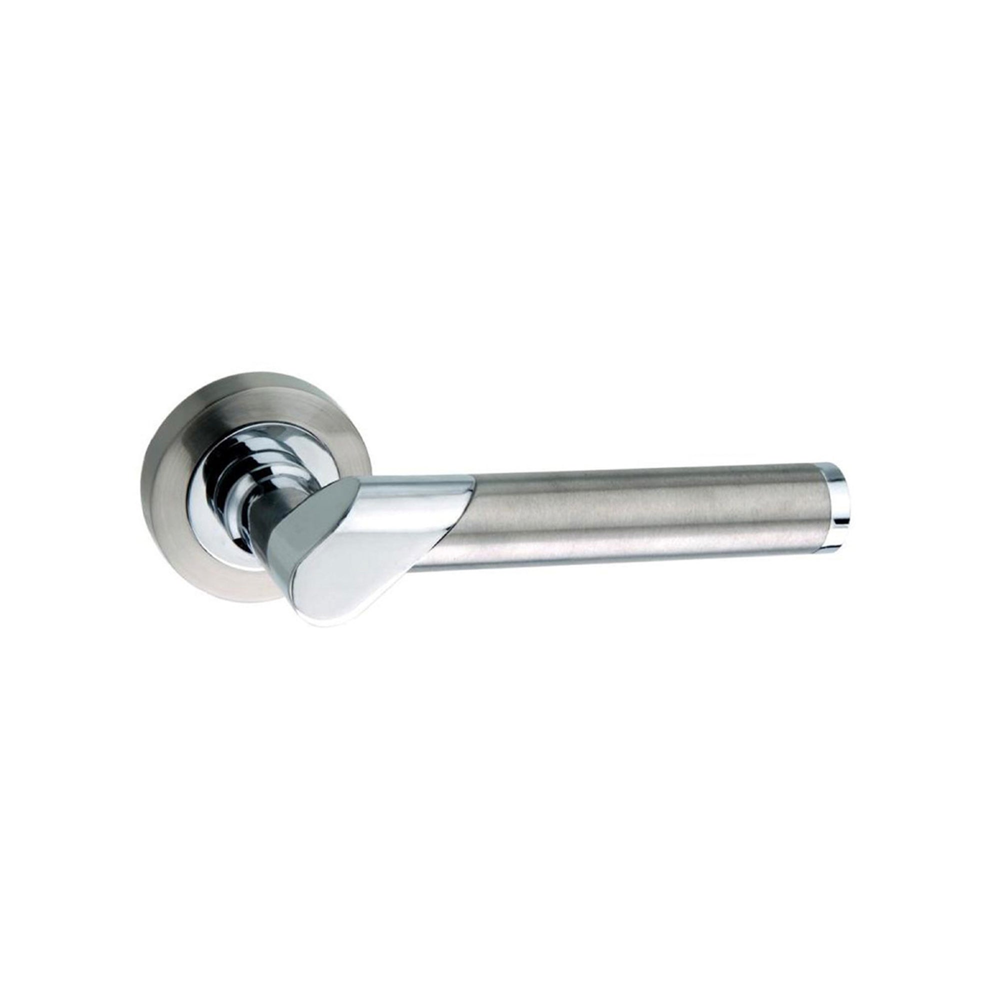 Mediterranean Tunis Lever Door Handle on Round Rose - Satin Nickel/Polished Chrome