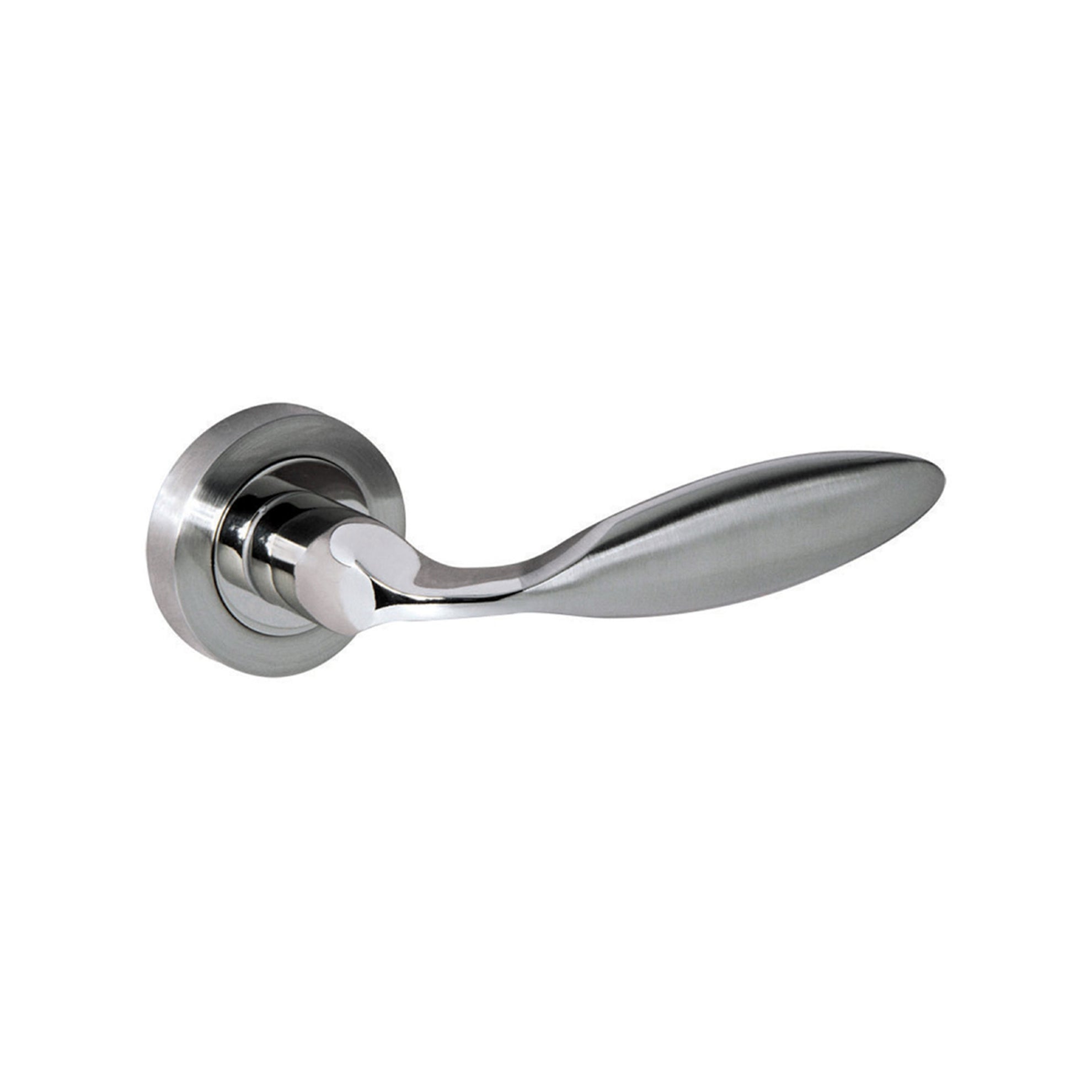 Mediterranean Ibiza Lever Door Handle on Round Rose - Satin Nickel/Polished Nickel