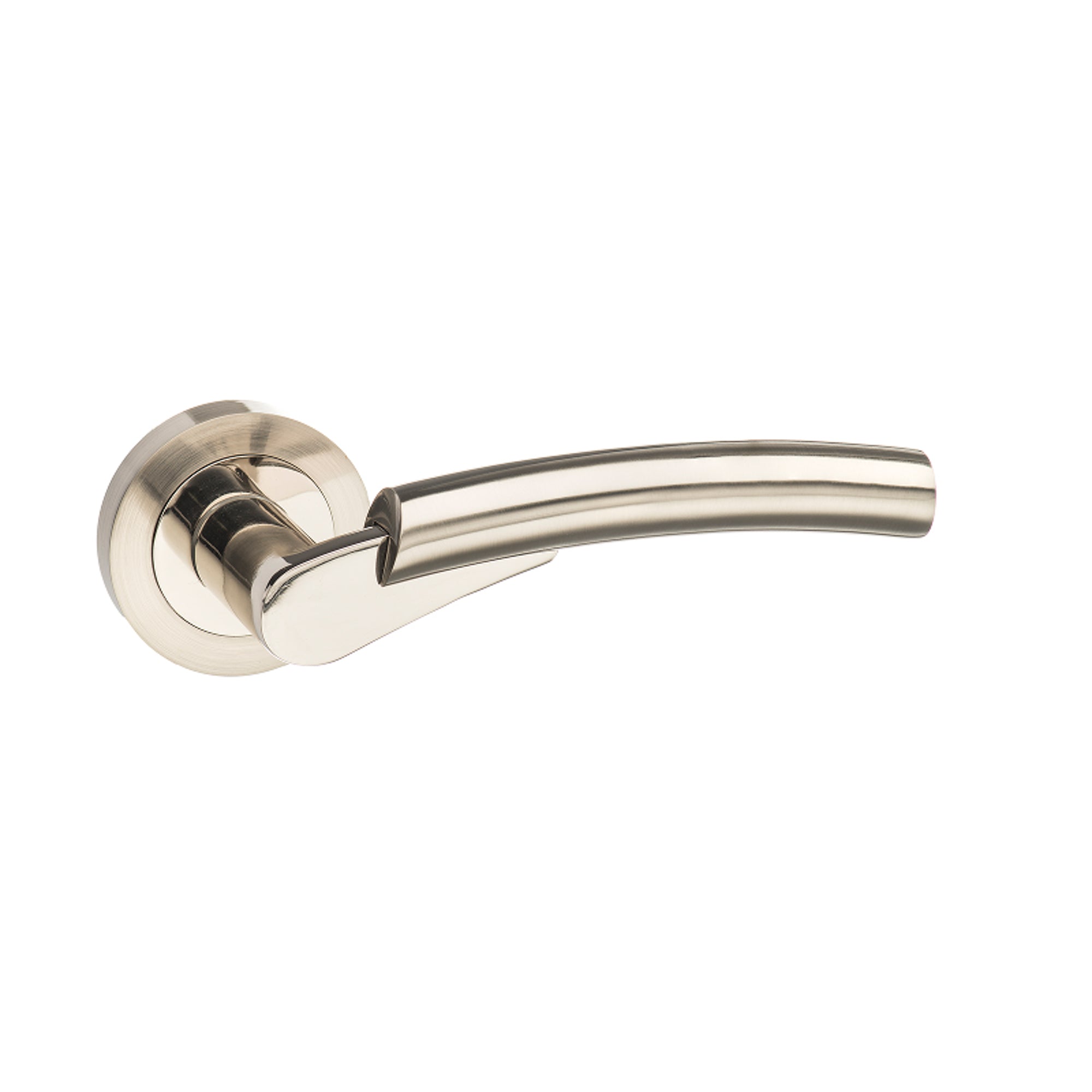 Mediterranean Messina Lever Door Handle on Round Rose - Satin Nickel/Polished Nickel