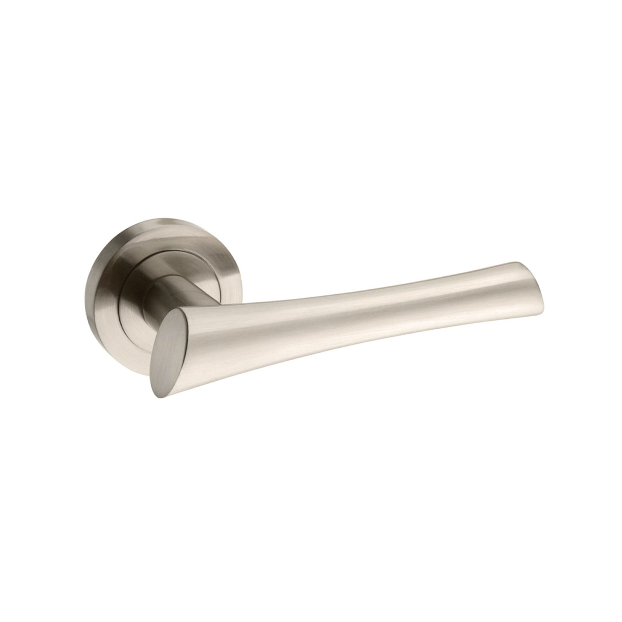 Mediterranean Corsica Lever Door Handle on Round Rose - Satin Nickel
