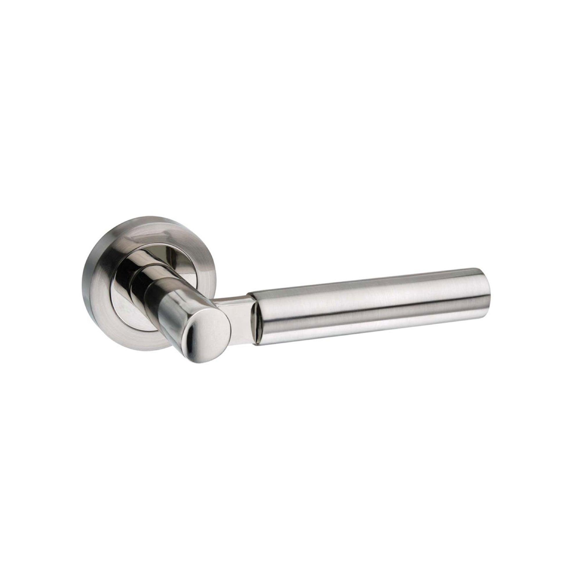 Mediterranean Palermo Lever Door Handle on Round Rose - Satin Nickel/Polished Nickel