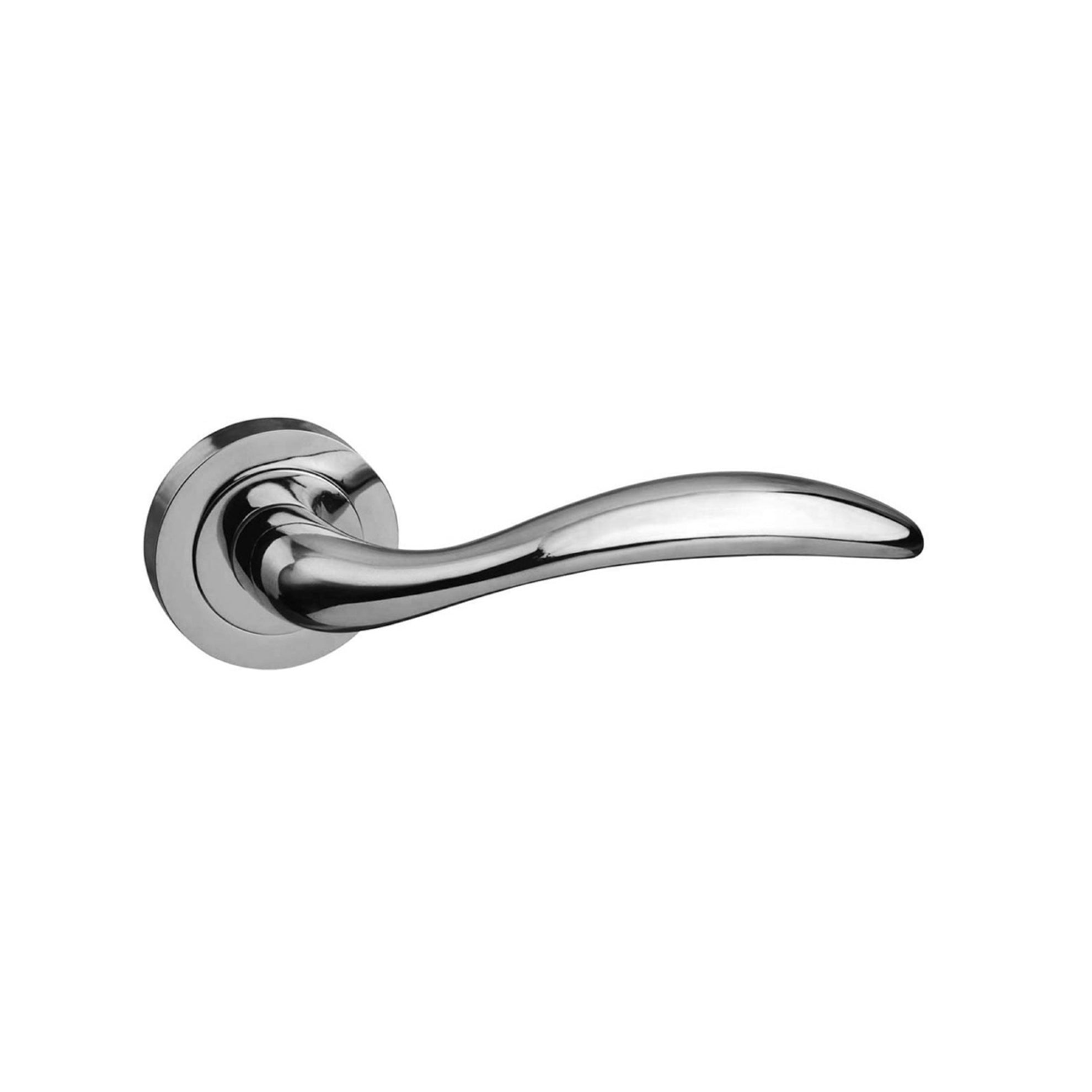 Mediterranean Ancon Lever Door Handle on Round Rose - Polished Chrome
