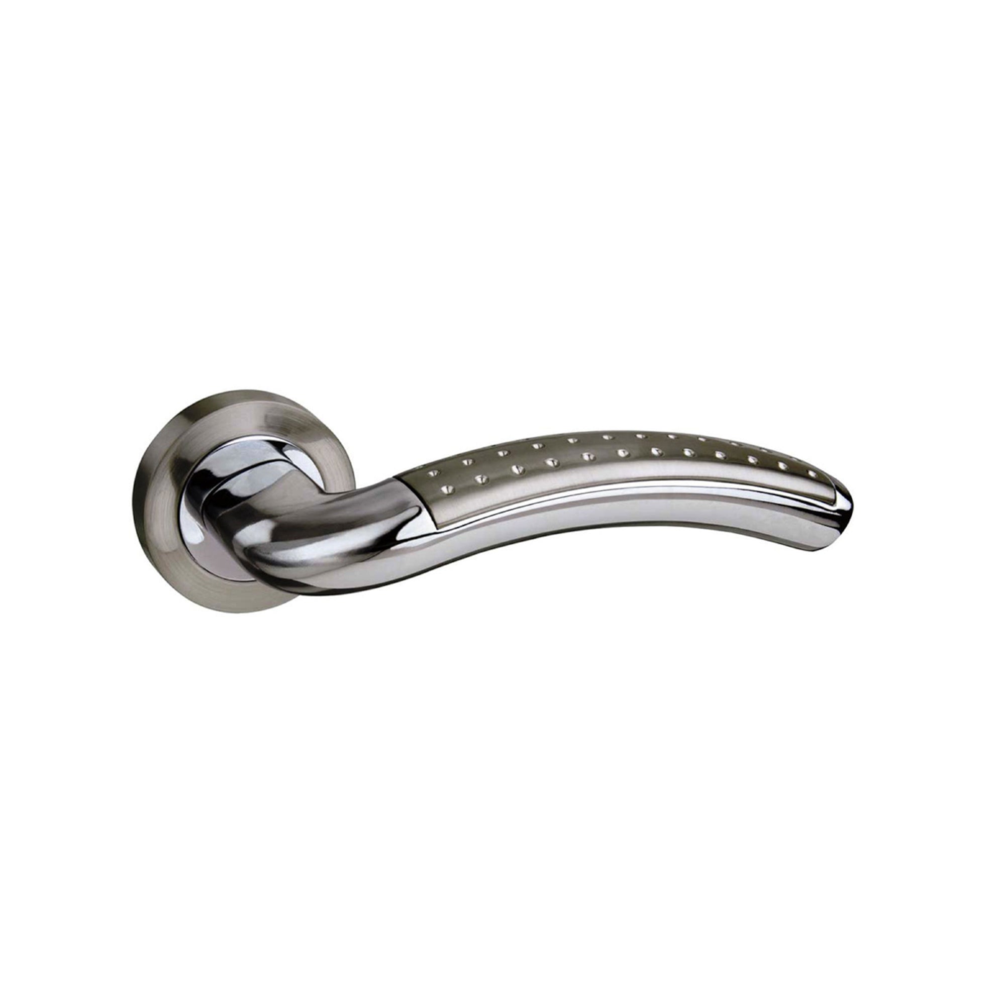Mediterranean Monaco Lever Door Handle on Round Rose - Satin Nickel/Polished Chrome