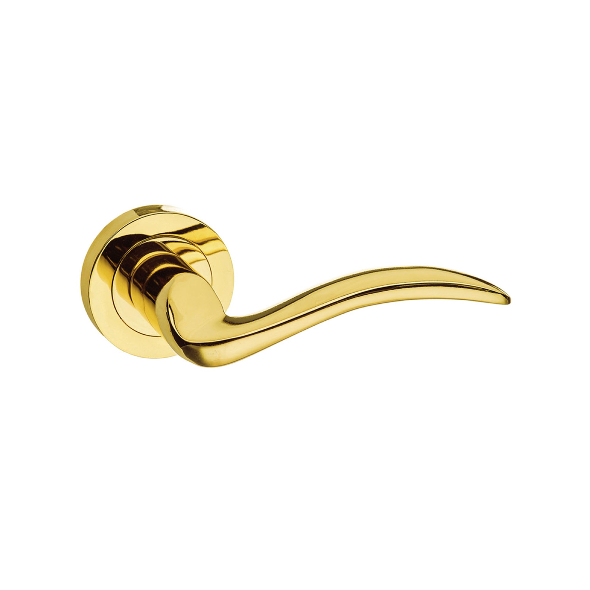 Mediterranean Valencia Lever Door Handle on Round Rose - Polished Brass