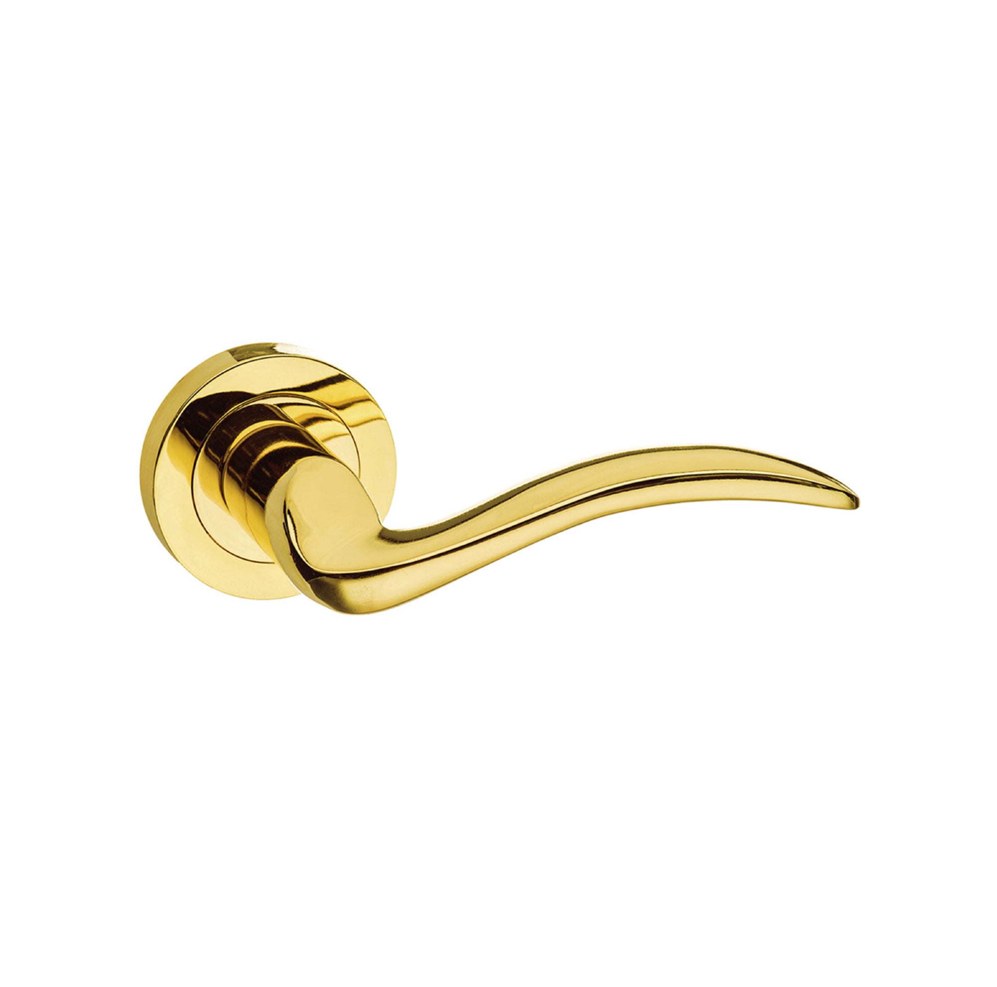Mediterranean Valencia Lever Door Handle on Round Rose - Polished Brass