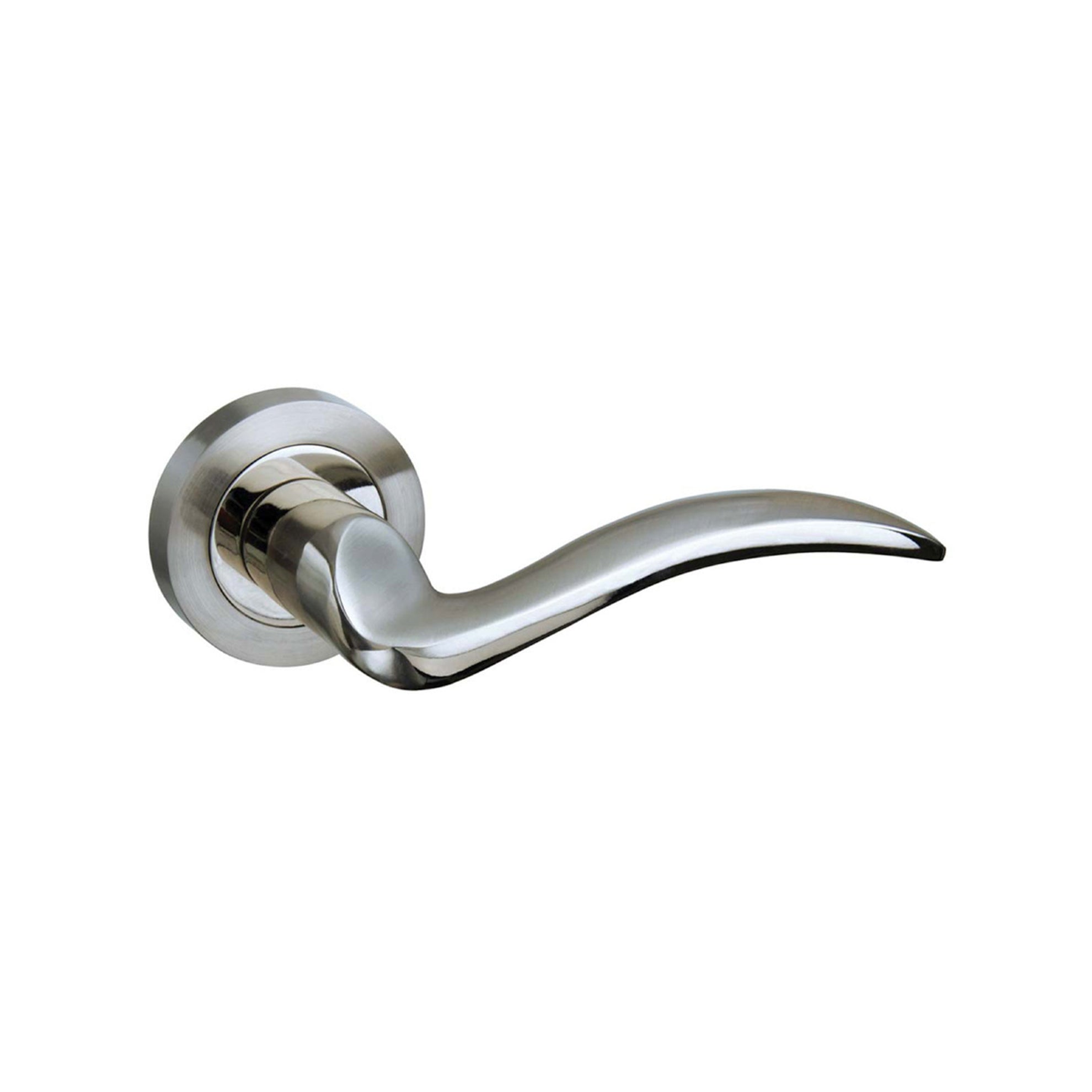 Mediterranean Valencia Lever Door Handle on Round Rose - Satin Nickel/Polished Nickel