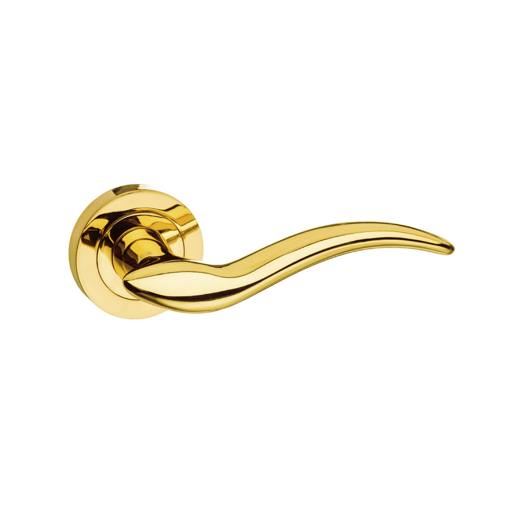 Mediterranean Barcelona Lever Door Handle on Round Rose - Polished Brass
