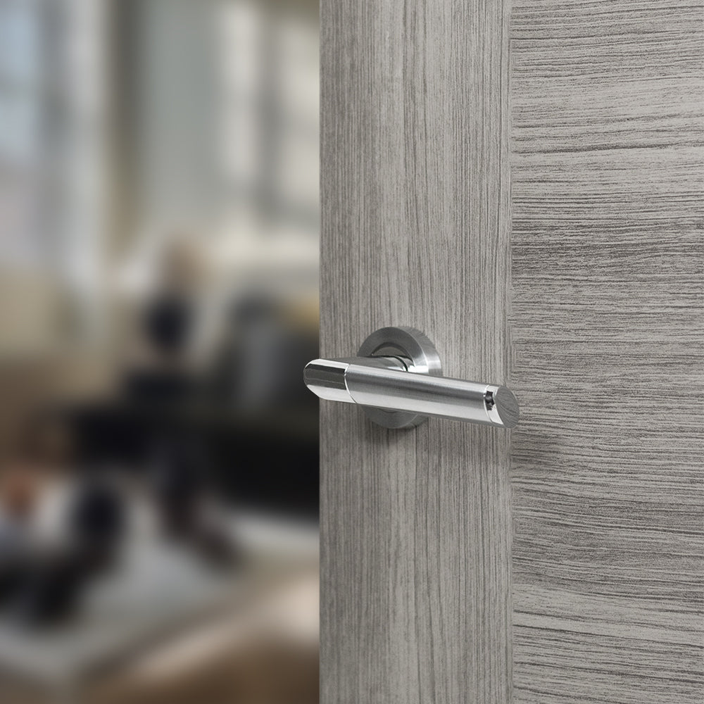 Mediterranean Santorini Lever Door Handle on Round Rose - Satin Chrome/