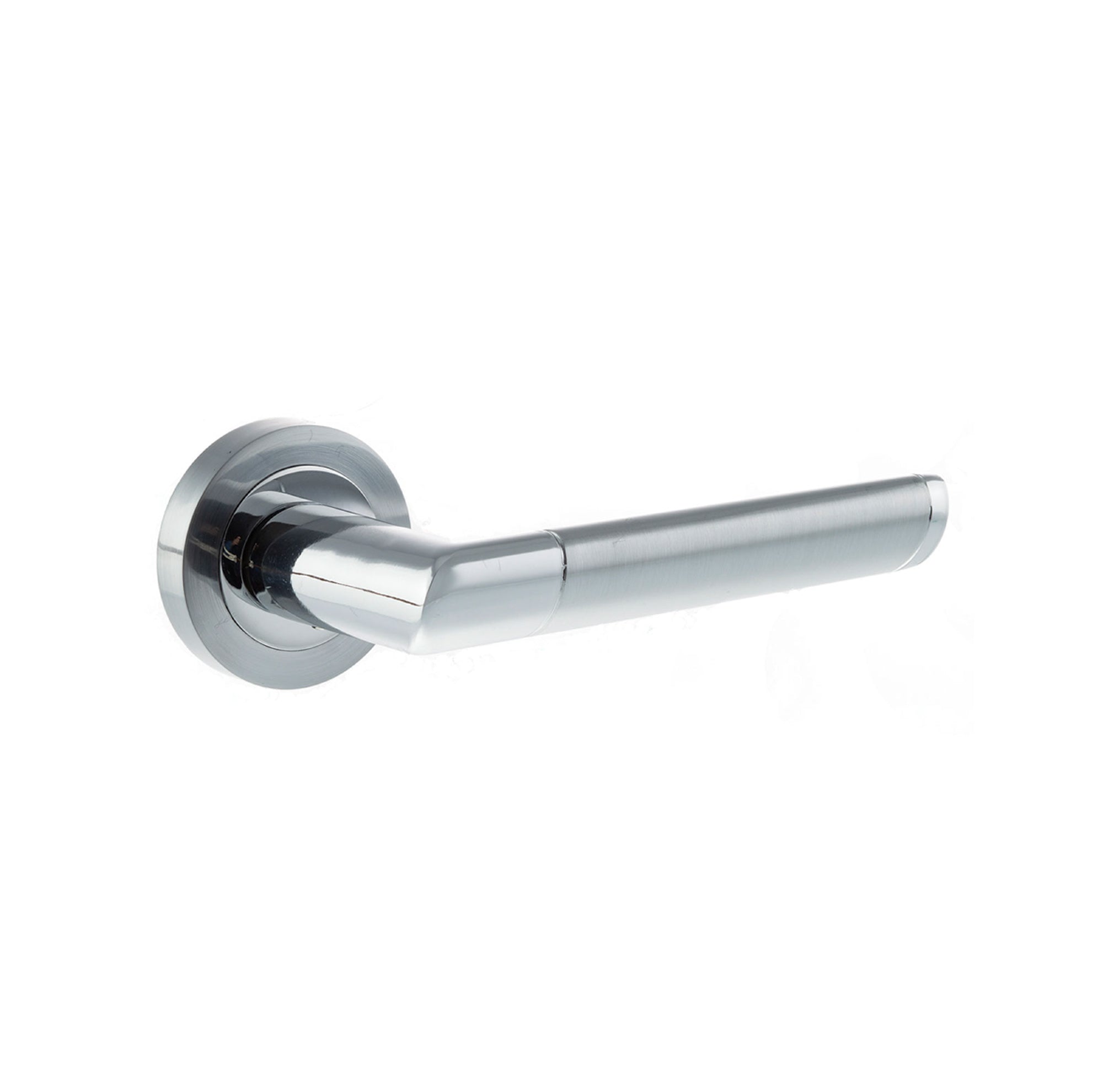 Mediterranean Santorini Lever Door Handle on Round Rose - Satin Chrome/Polished Chrome