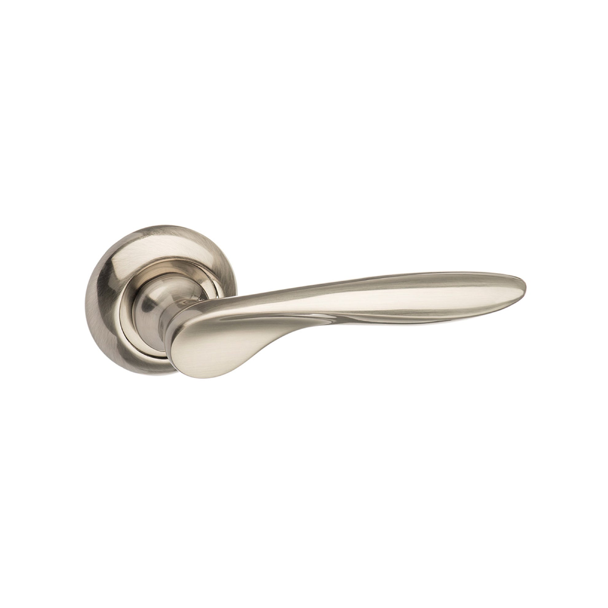 Mediterranean Malta Lever Door Handle on Round "C" Rose - Satin Nickel