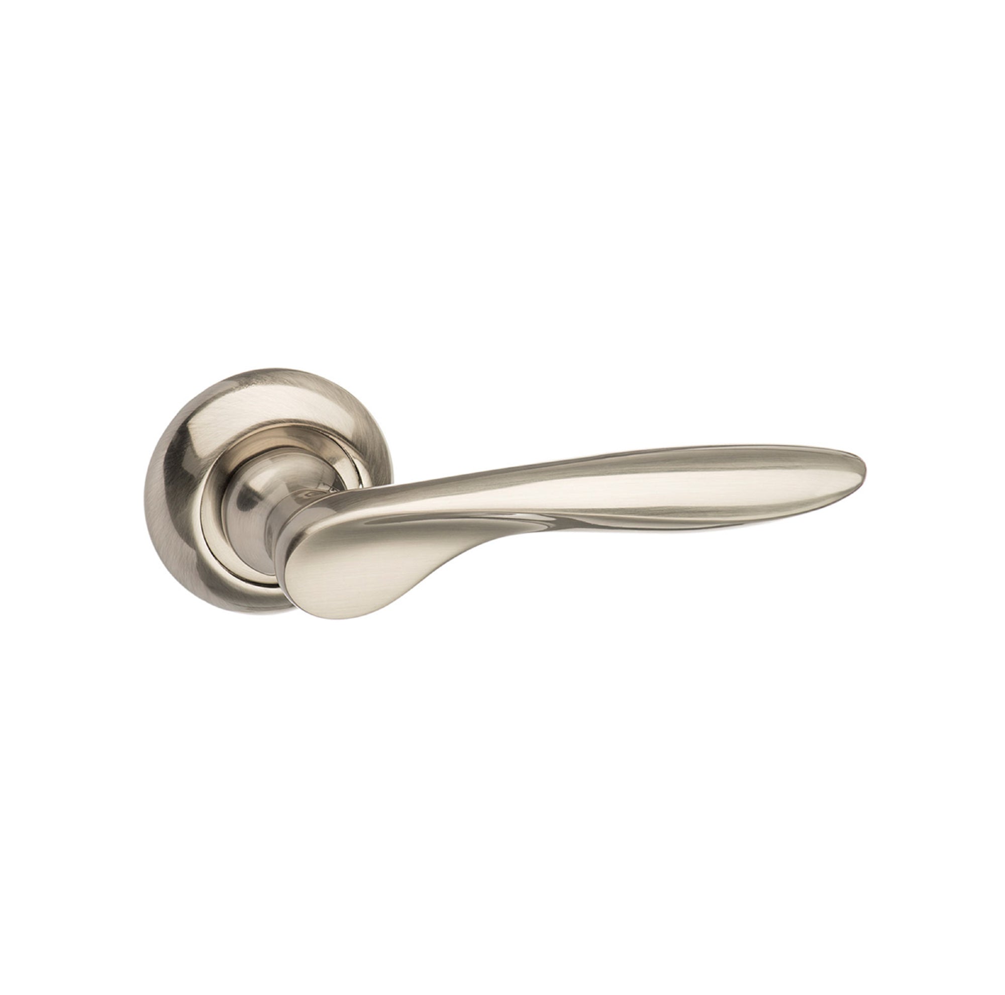 Mediterranean Malta Lever Door Handle on Round "C" Rose - Satin Nickel