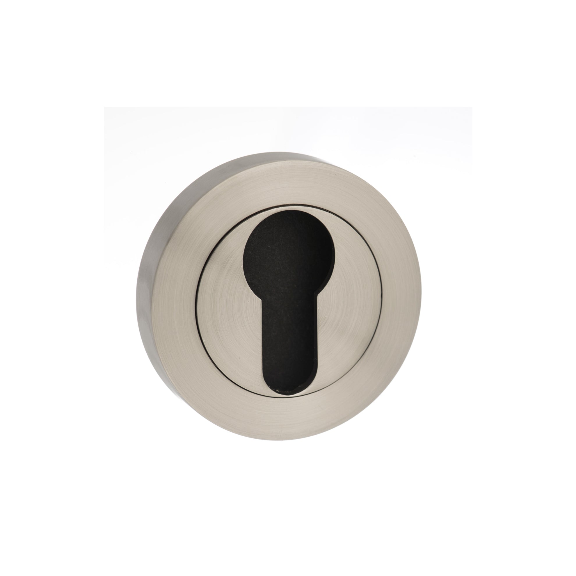Mediterranean Euro Escutcheons on Round Rose - Satin Nickel