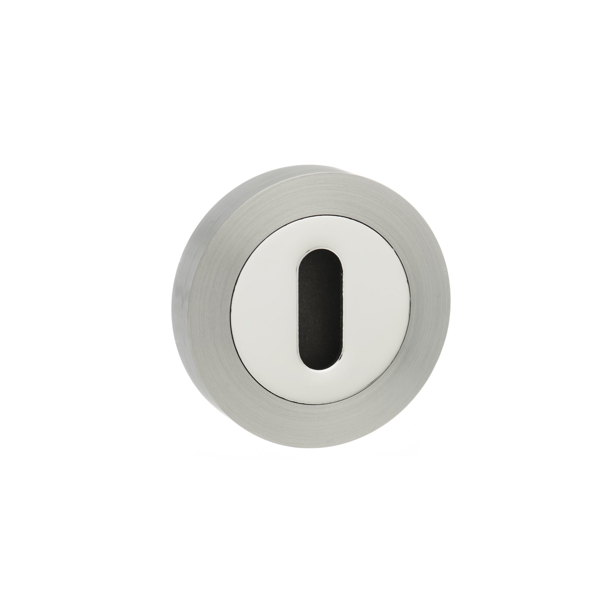 Mediterranean Key Escutcheons on Round Rose - Satin Nickel/Polished Chrome