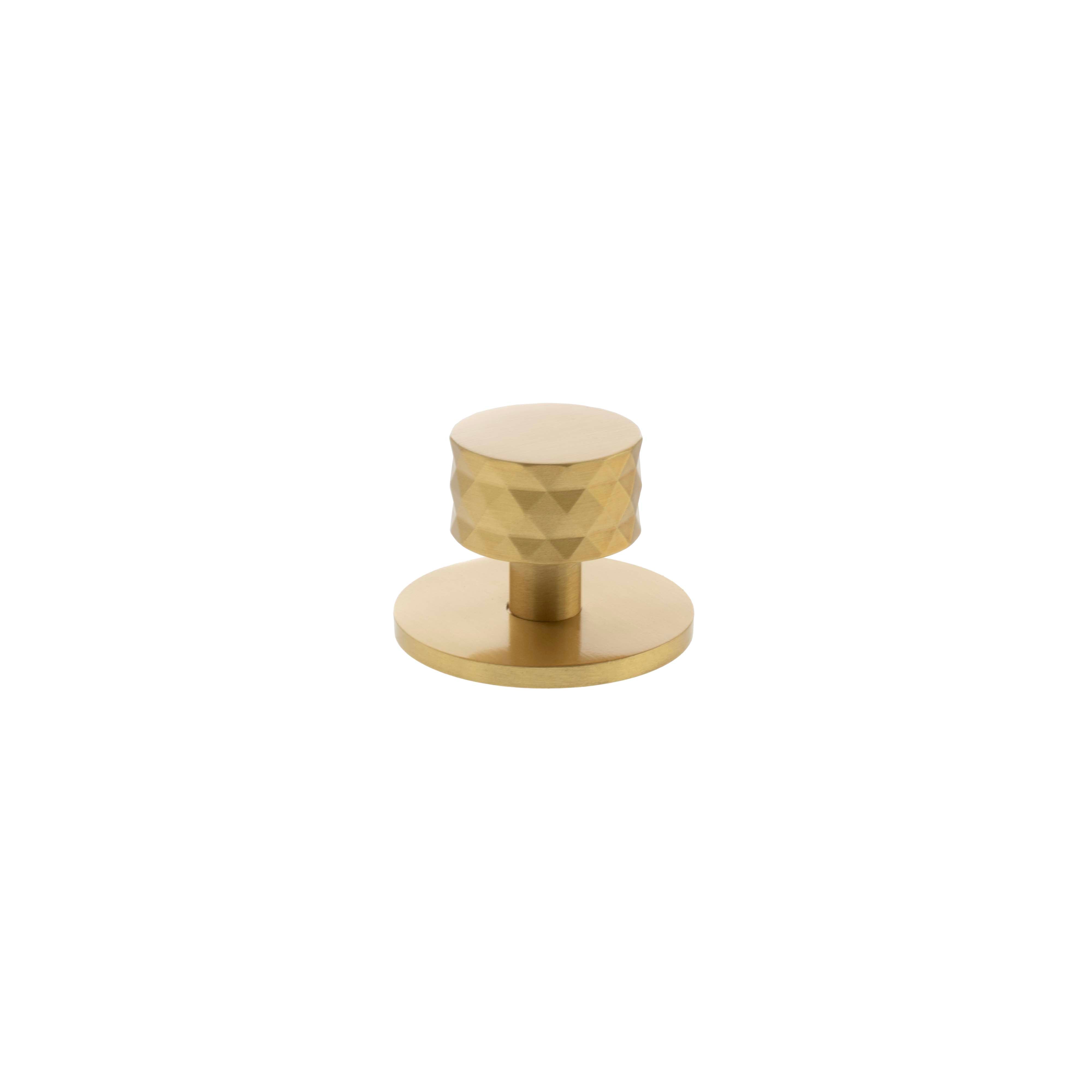 Millhouse Brass Chrysler Diamond Round Cabinet Knob Handle on Backplate - Satin Brass