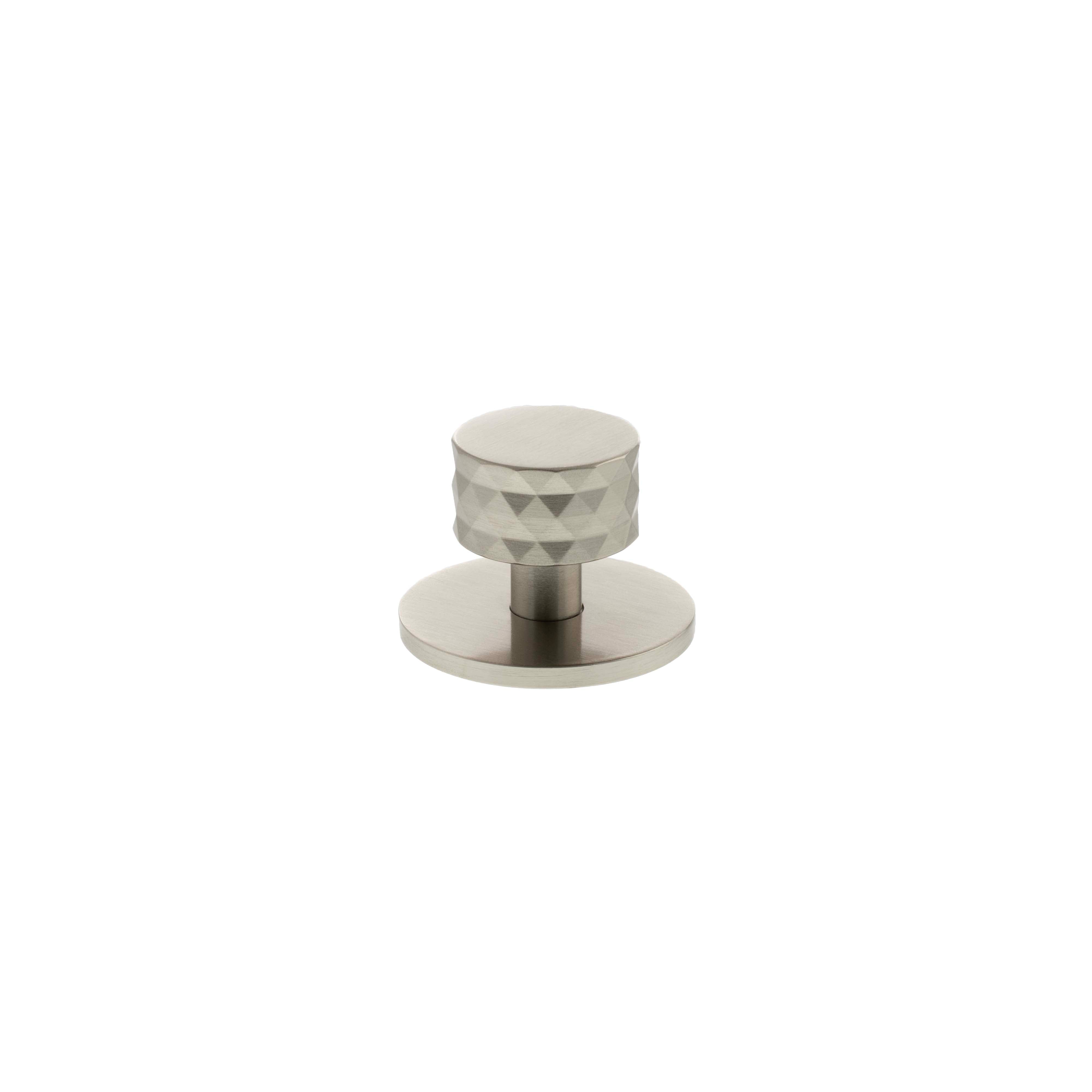 Millhouse Brass Chrysler Diamond Round Cabinet Knob Handle on Backplate - Satin Nickel