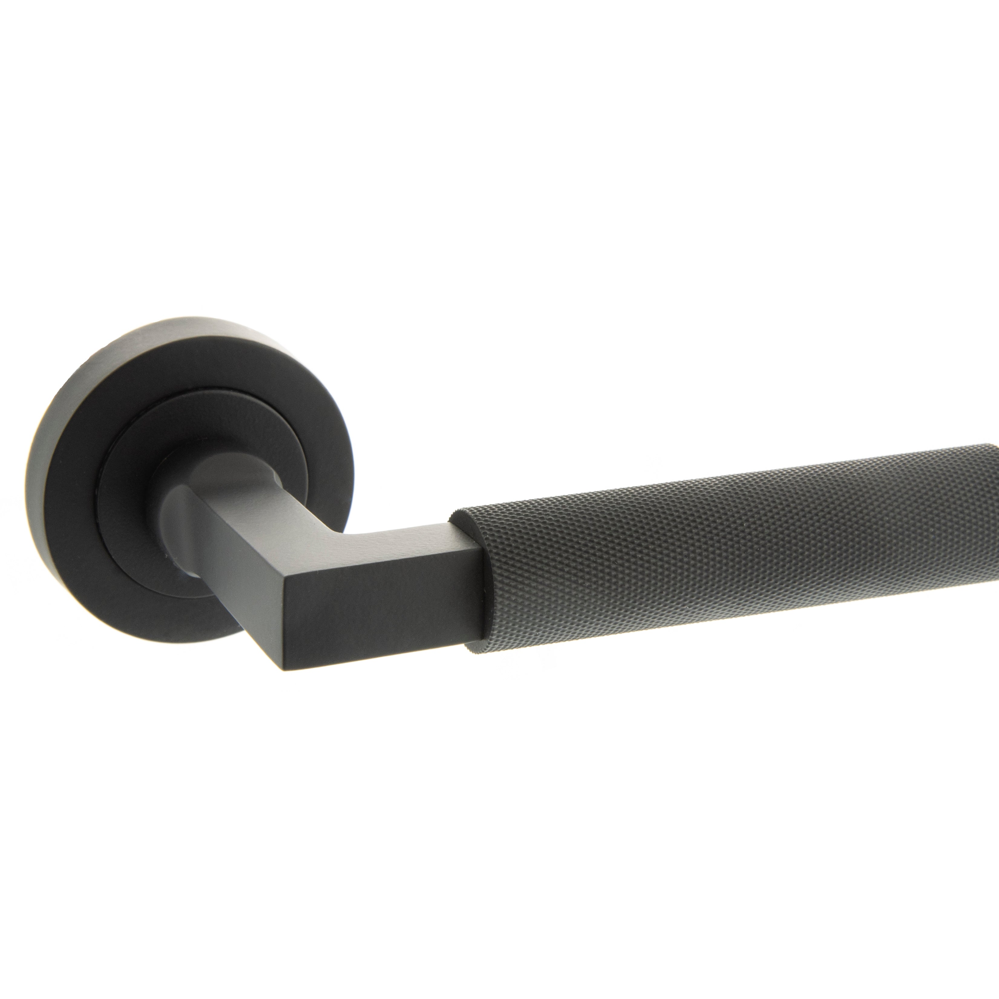 Millhouse Brass Cartwright Knurled Lever Door Handle on Round Rose - Matt Black