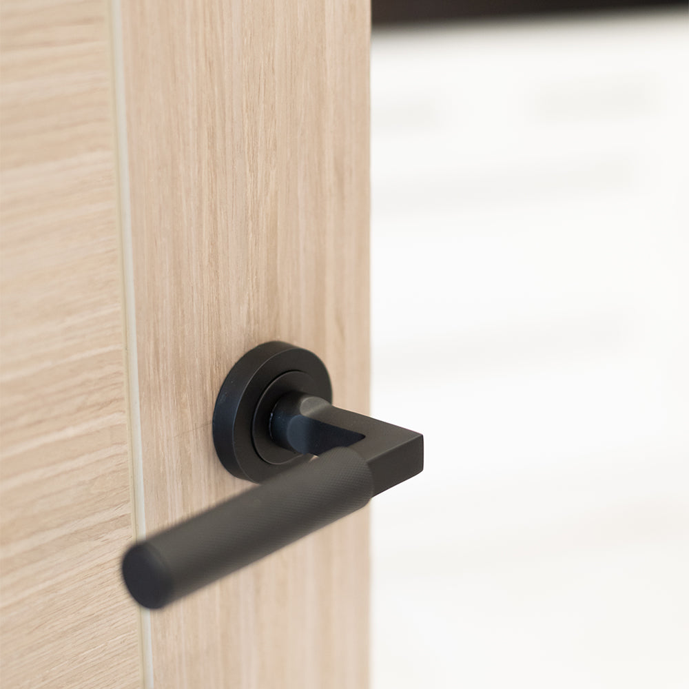Millhouse Brass Cartwright Knurled Lever Door Handle on Round Rose