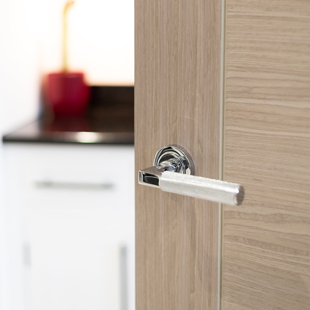 Millhouse Brass Cartwright Knurled Lever Door Handle on Round Rose
